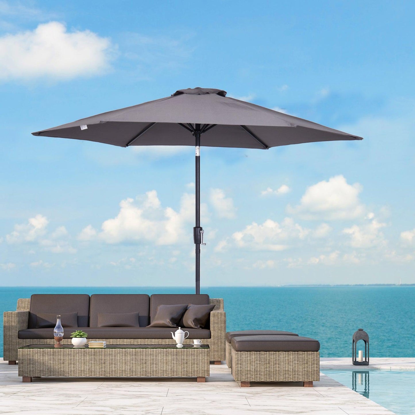 Outsunny Grey Patio Umbrella, Aluminum Frame, 2.7m - ALL4U RETAILER LTD