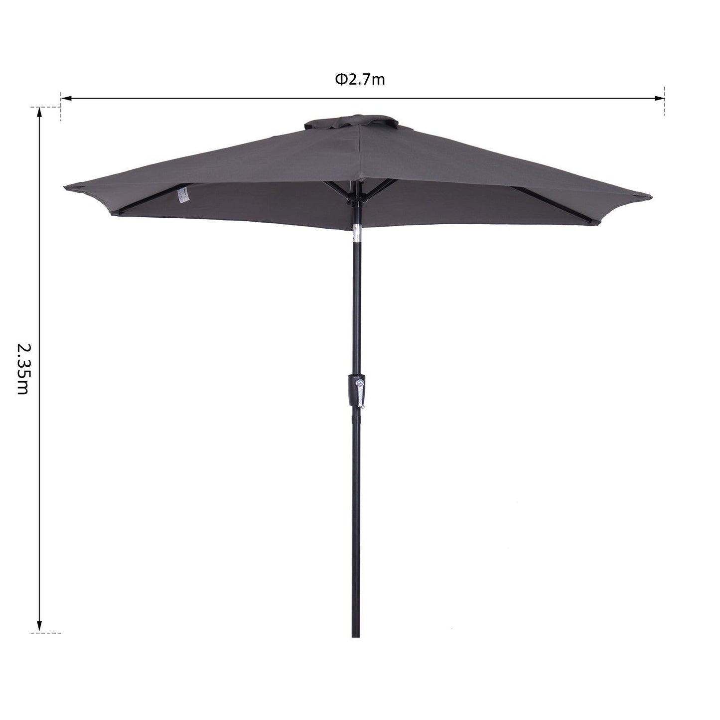 Outsunny Grey Patio Umbrella, Aluminum Frame, 2.7m - ALL4U RETAILER LTD