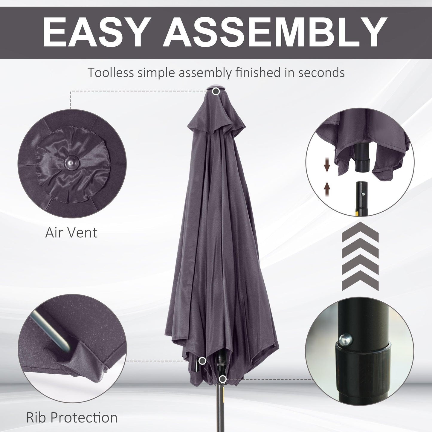 Outsunny Grey Patio Umbrella, Aluminum Frame, 2.7m - ALL4U RETAILER LTD