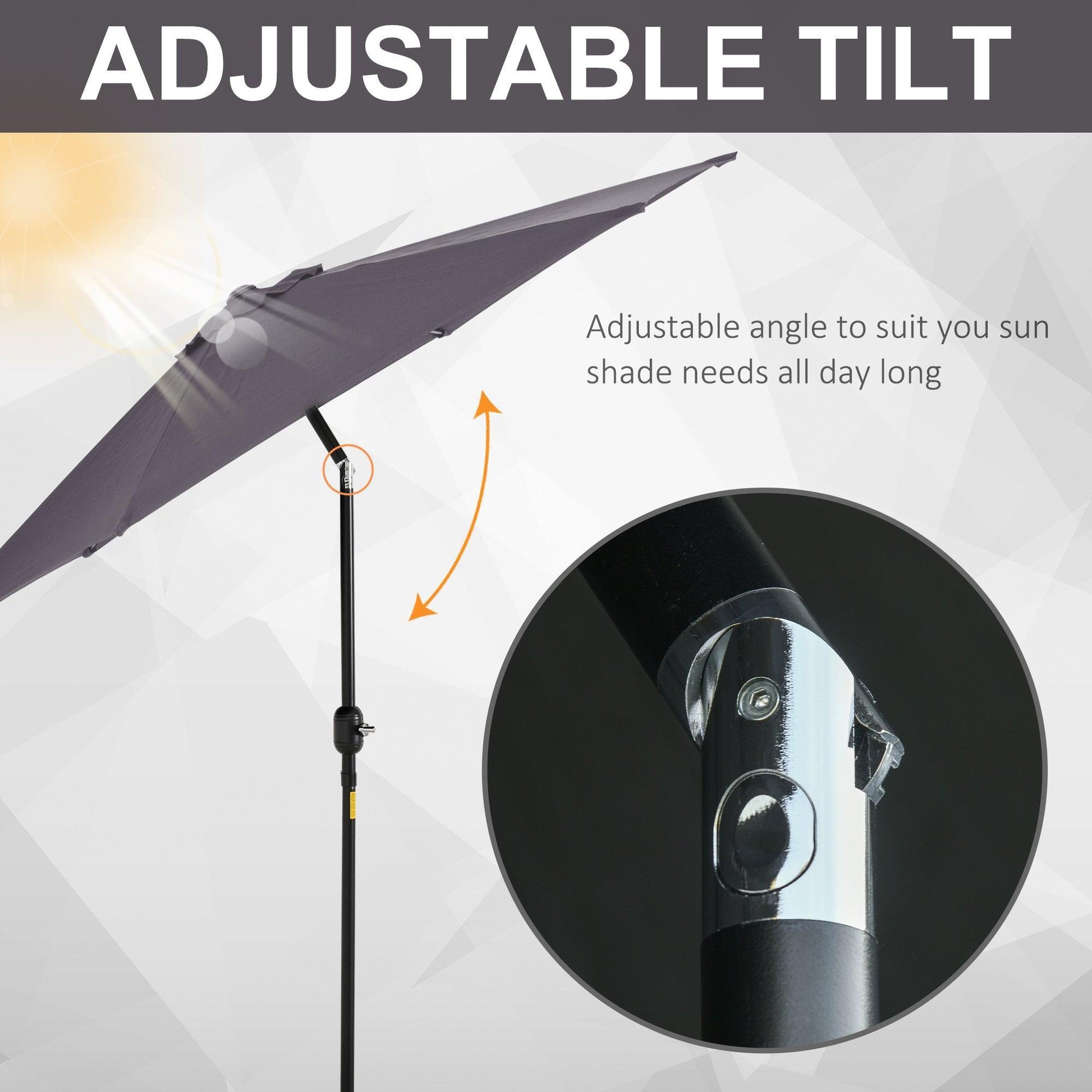 Outsunny Grey Patio Umbrella, Aluminum Frame, 2.7m - ALL4U RETAILER LTD