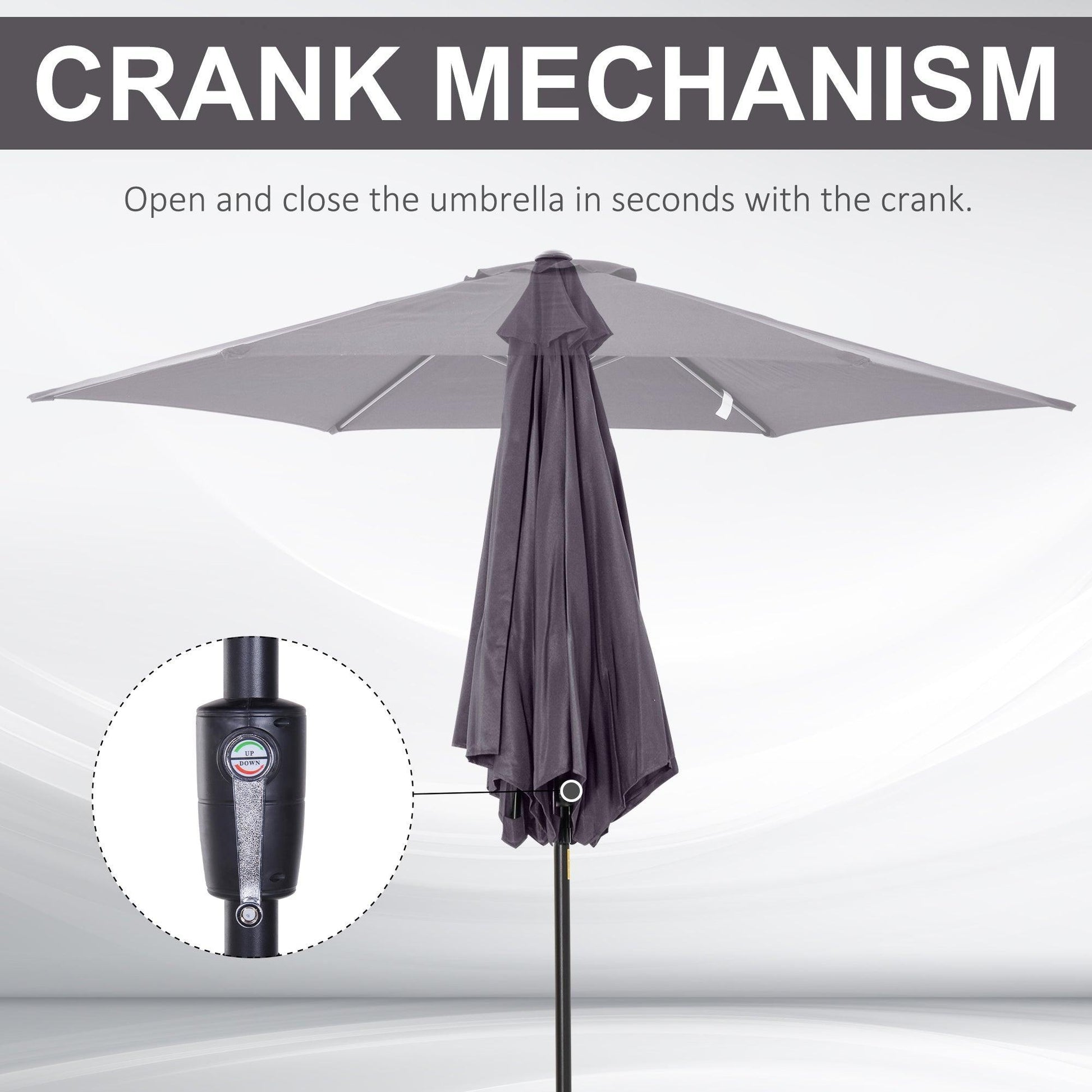 Outsunny Grey Patio Umbrella, Aluminum Frame, 2.7m - ALL4U RETAILER LTD