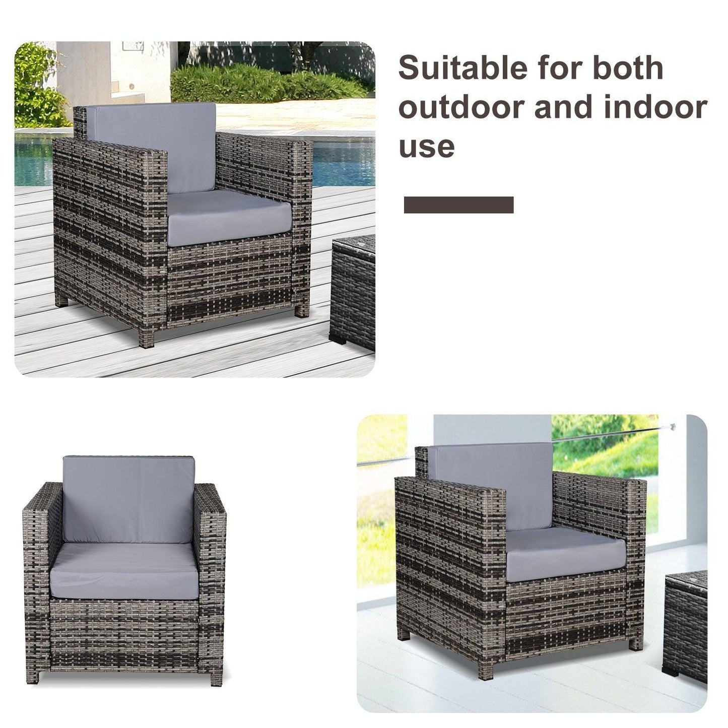 Outsunny Grey Rattan Armchair - All-Weather w/ Cushion - ALL4U RETAILER LTD