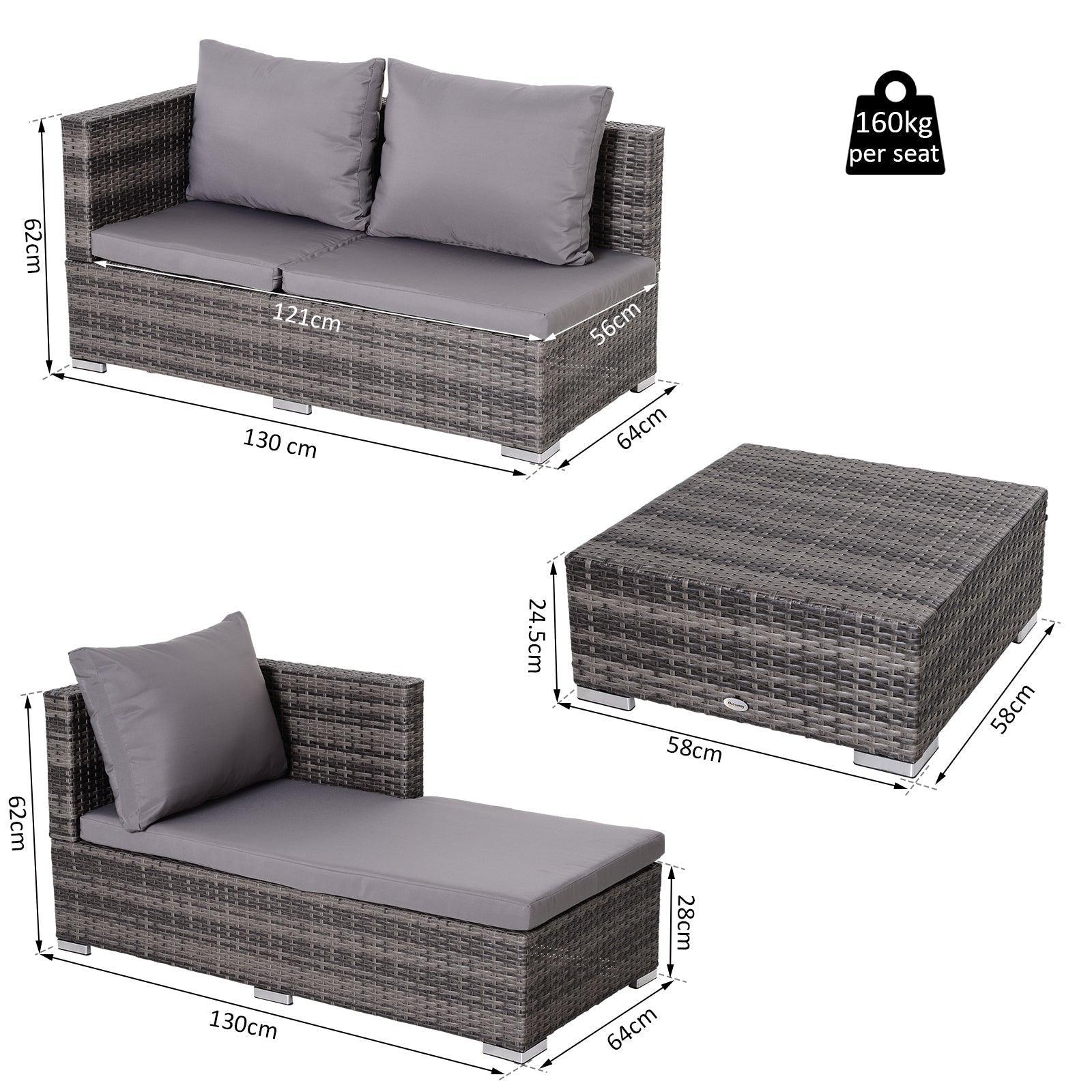 Outsunny Grey Rattan Garden Furniture Set - 4 Seater - ALL4U RETAILER LTD