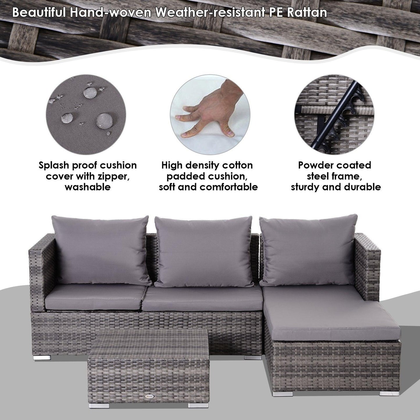 Outsunny Grey Rattan Garden Furniture Set - 4 Seater - ALL4U RETAILER LTD