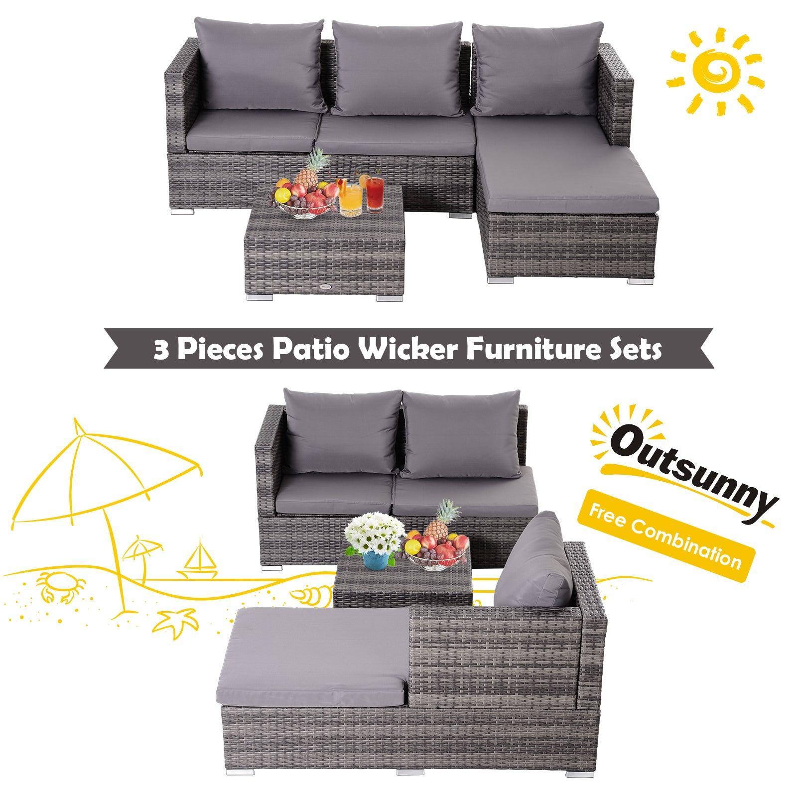 Outsunny Grey Rattan Garden Furniture Set - 4 Seater - ALL4U RETAILER LTD