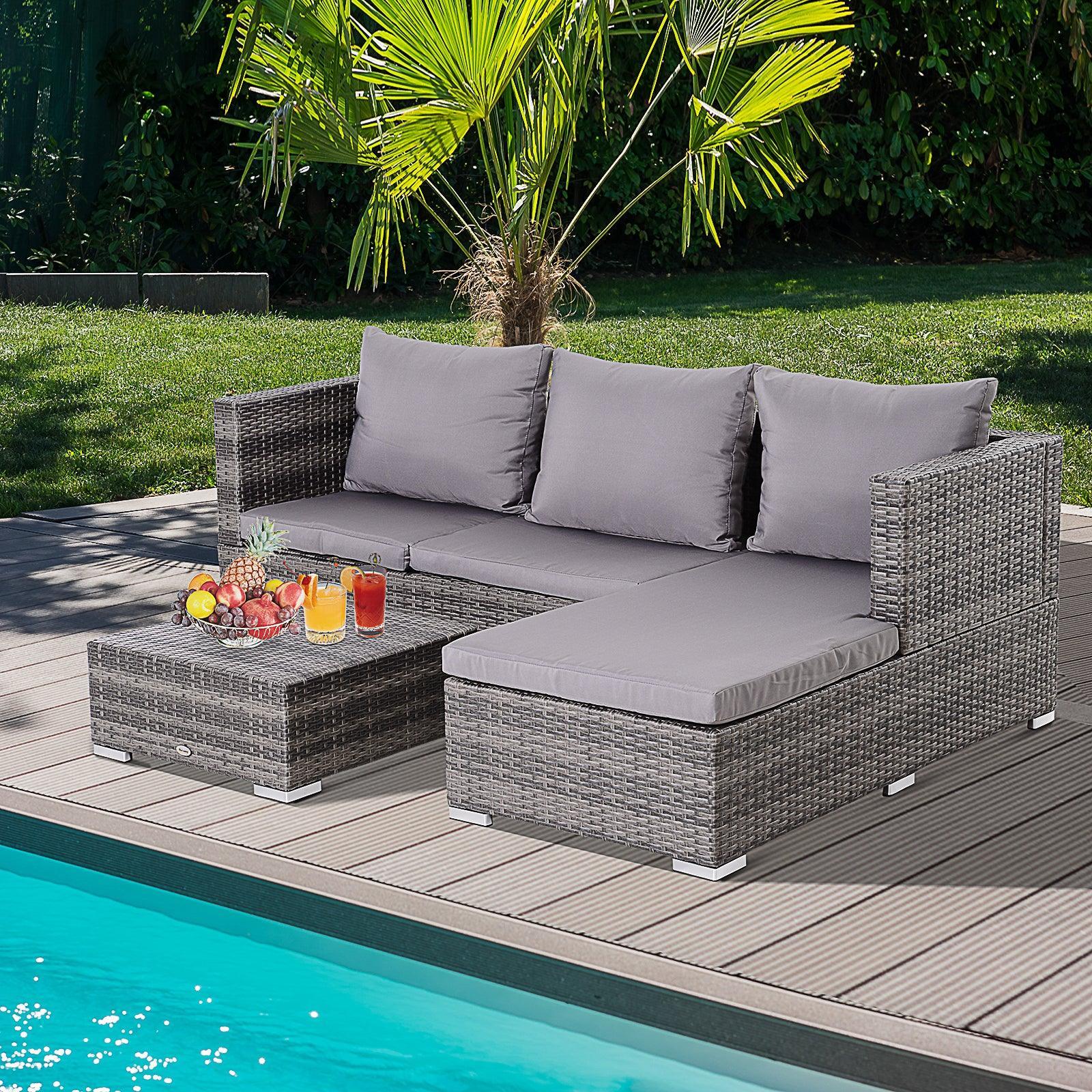 Outsunny Grey Rattan Garden Furniture Set - 4 Seater - ALL4U RETAILER LTD