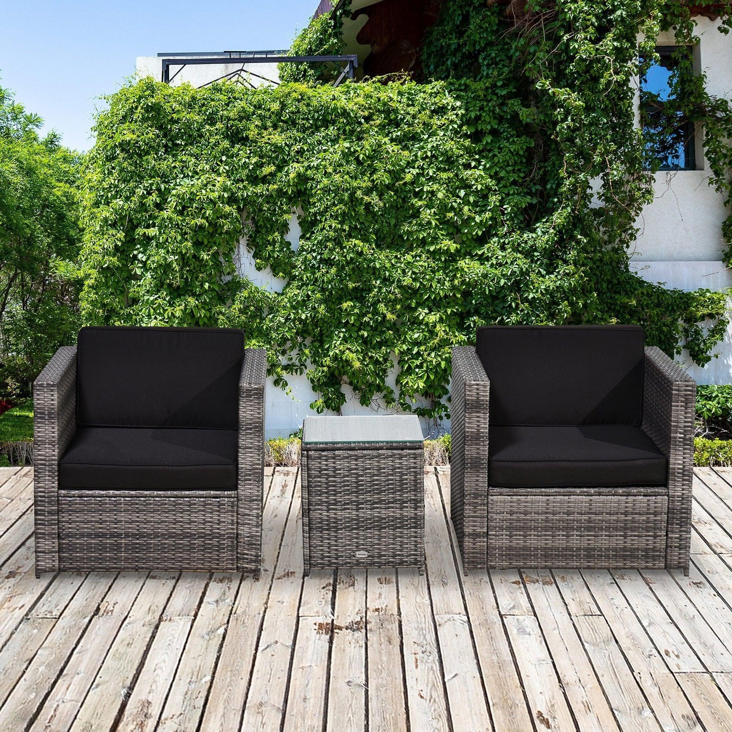 Outsunny Grey Rattan Garden Sofa Set - 2 Seater - ALL4U RETAILER LTD