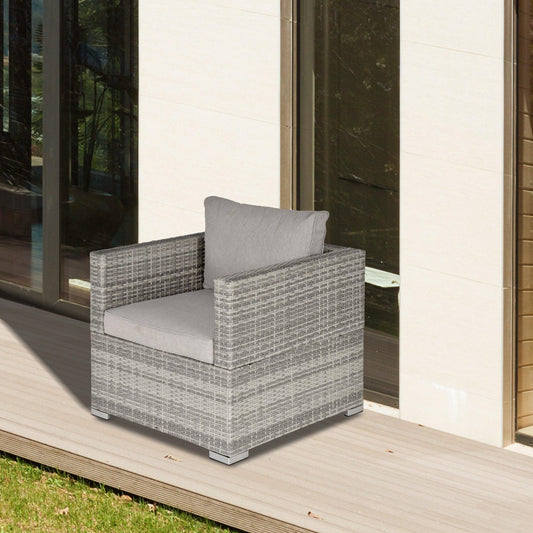 Outsunny Grey Rattan Patio Chair - All Weather, Padded Cushion - ALL4U RETAILER LTD