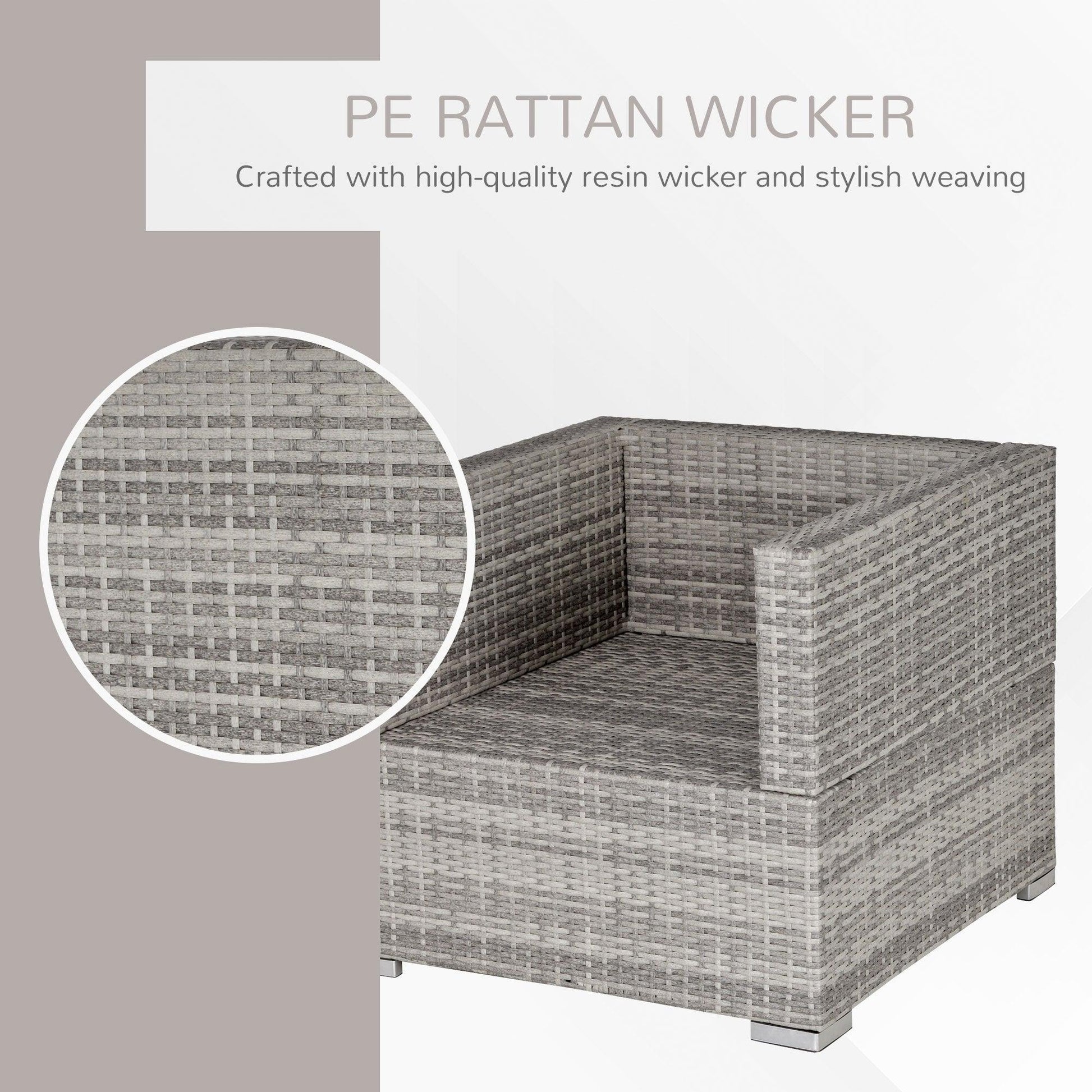 Outsunny Grey Rattan Patio Chair - All Weather, Padded Cushion - ALL4U RETAILER LTD
