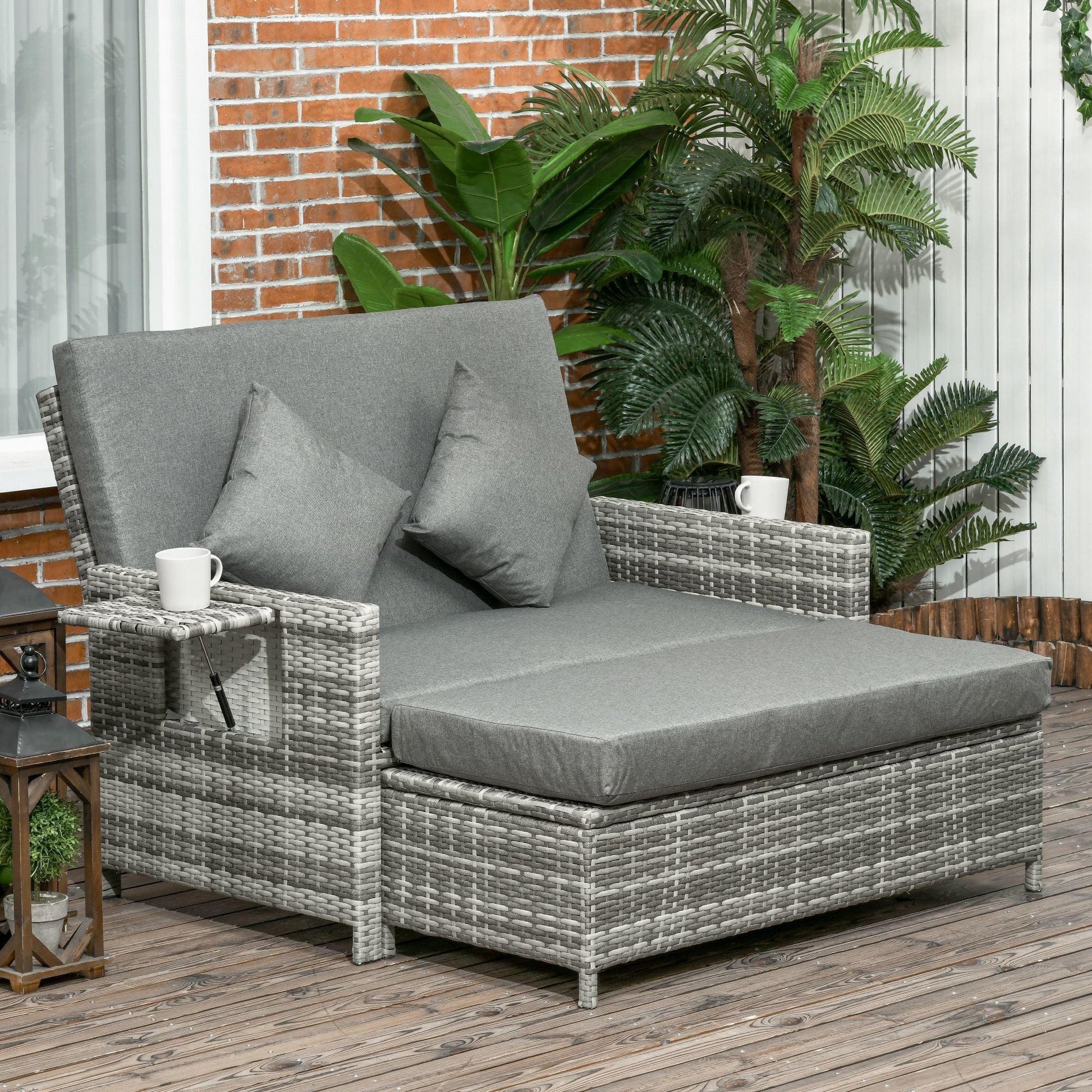 Outsunny Grey Rattan Sofa Daybed - ALL4U RETAILER LTD
