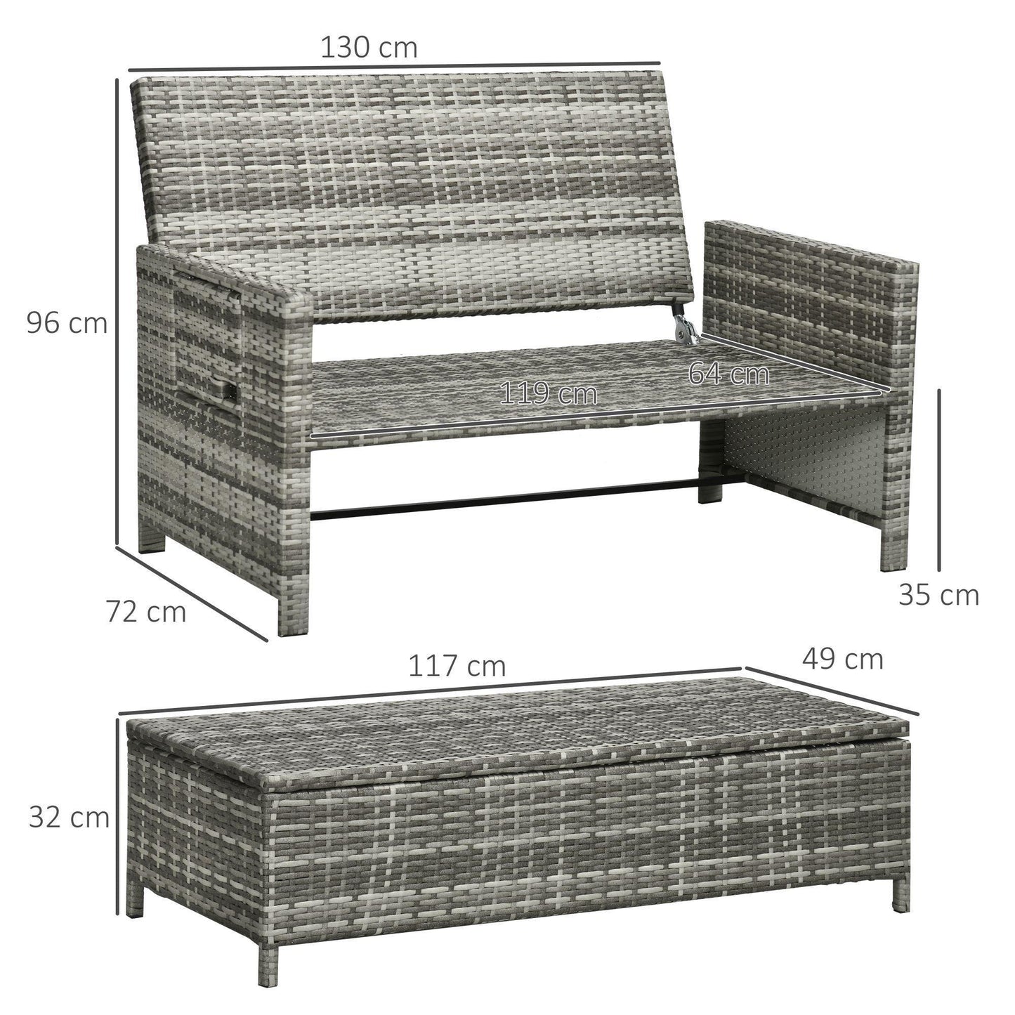 Outsunny Grey Rattan Sofa Daybed - ALL4U RETAILER LTD