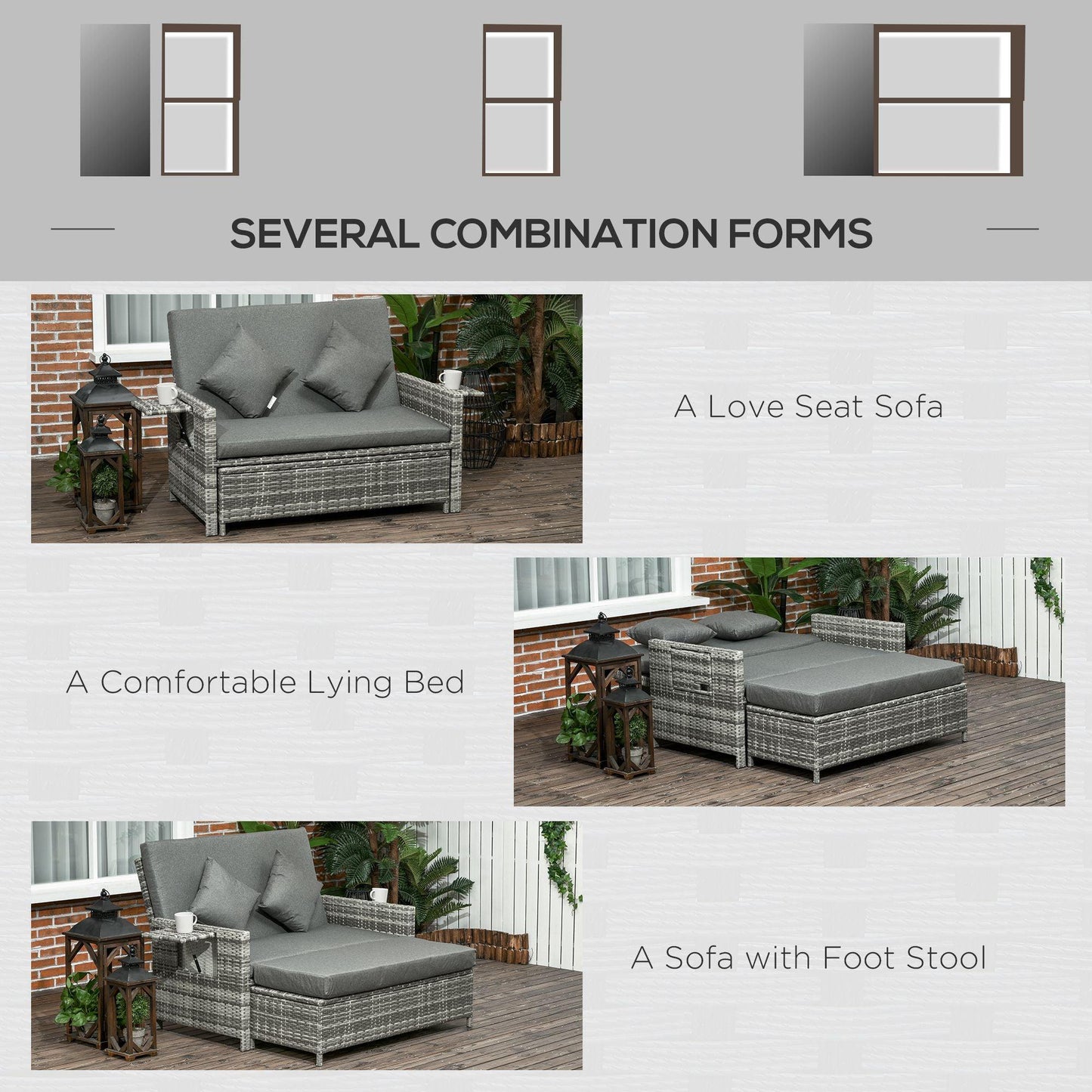 Outsunny Grey Rattan Sofa Daybed - ALL4U RETAILER LTD