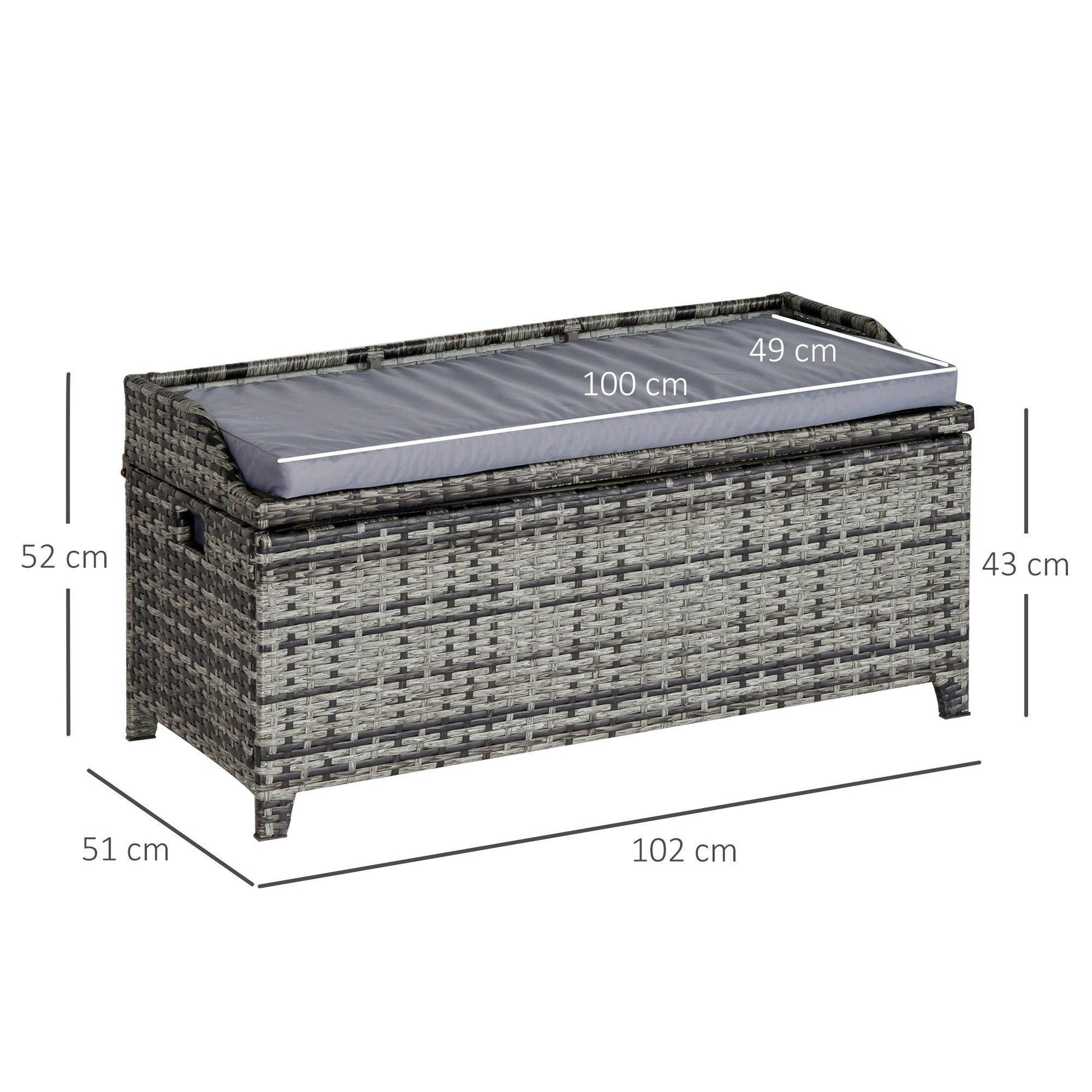 Outsunny Grey Rattan Storage Bench with Cushion - ALL4U RETAILER LTD