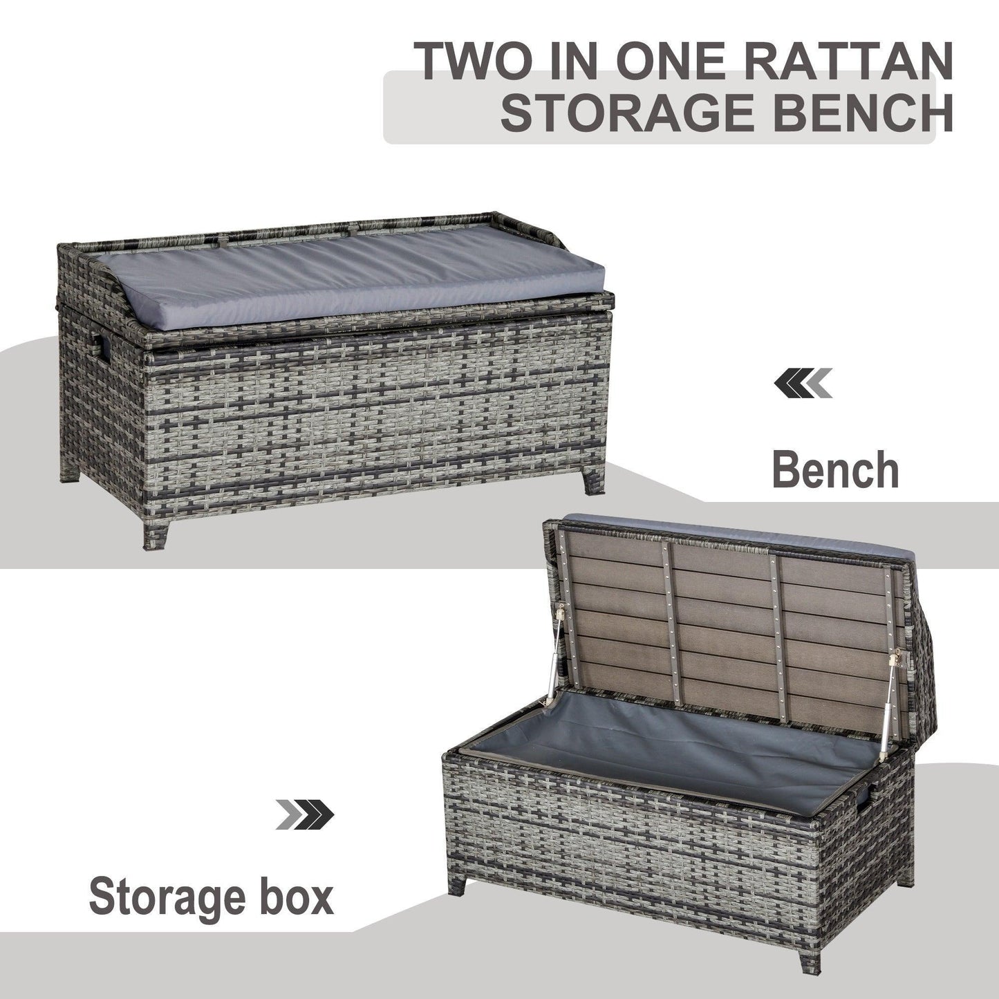 Outsunny Grey Rattan Storage Bench with Cushion - ALL4U RETAILER LTD