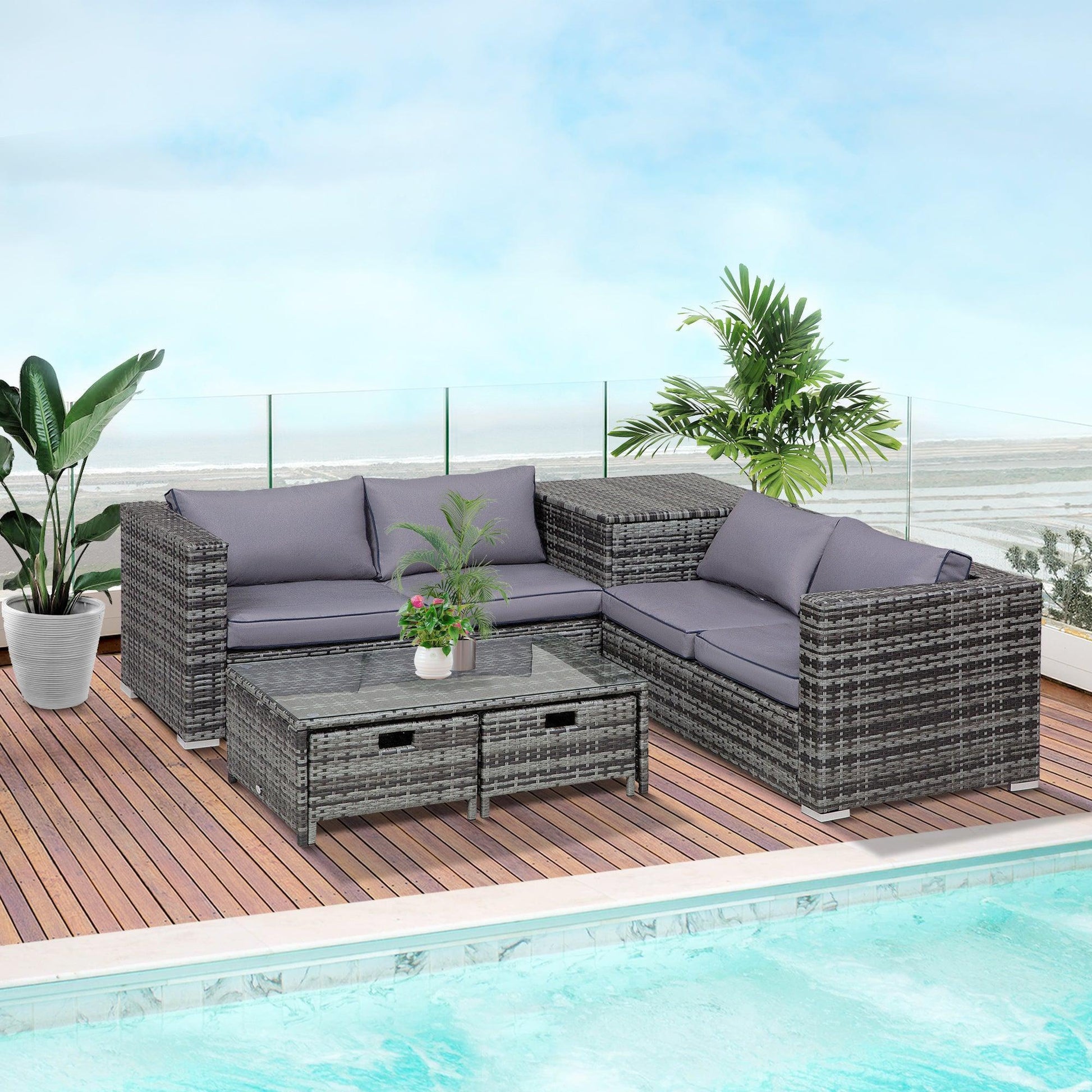 Outsunny Grey Rattan Wicker Patio Sofa Set - ALL4U RETAILER LTD