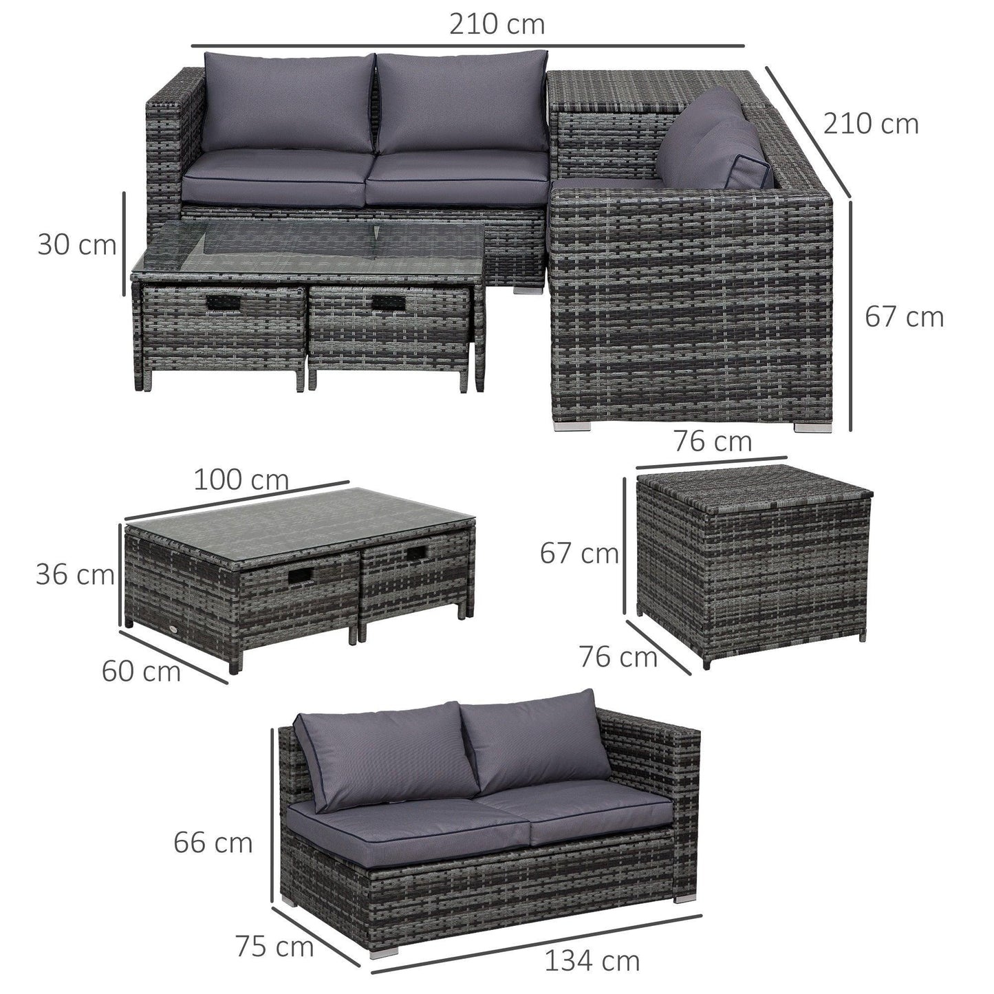 Outsunny Grey Rattan Wicker Patio Sofa Set - ALL4U RETAILER LTD