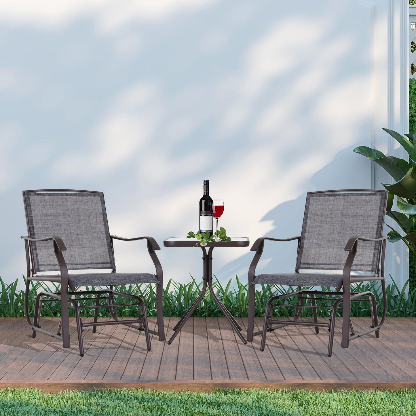 Outsunny Grey Rocking Chair & Table Set: Patio Furniture - ALL4U RETAILER LTD