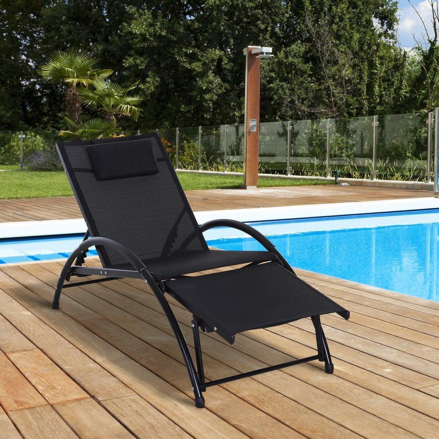 Outsunny Half Circle Sun Lounger - Black - ALL4U RETAILER LTD