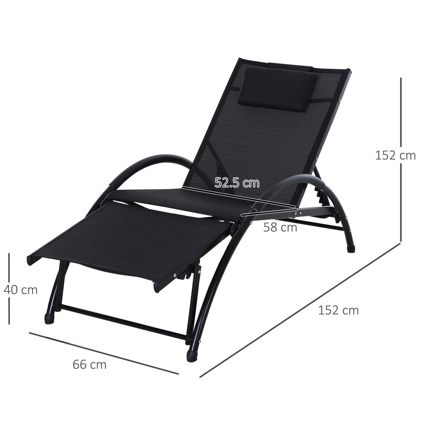 Outsunny Half Circle Sun Lounger - Black - ALL4U RETAILER LTD