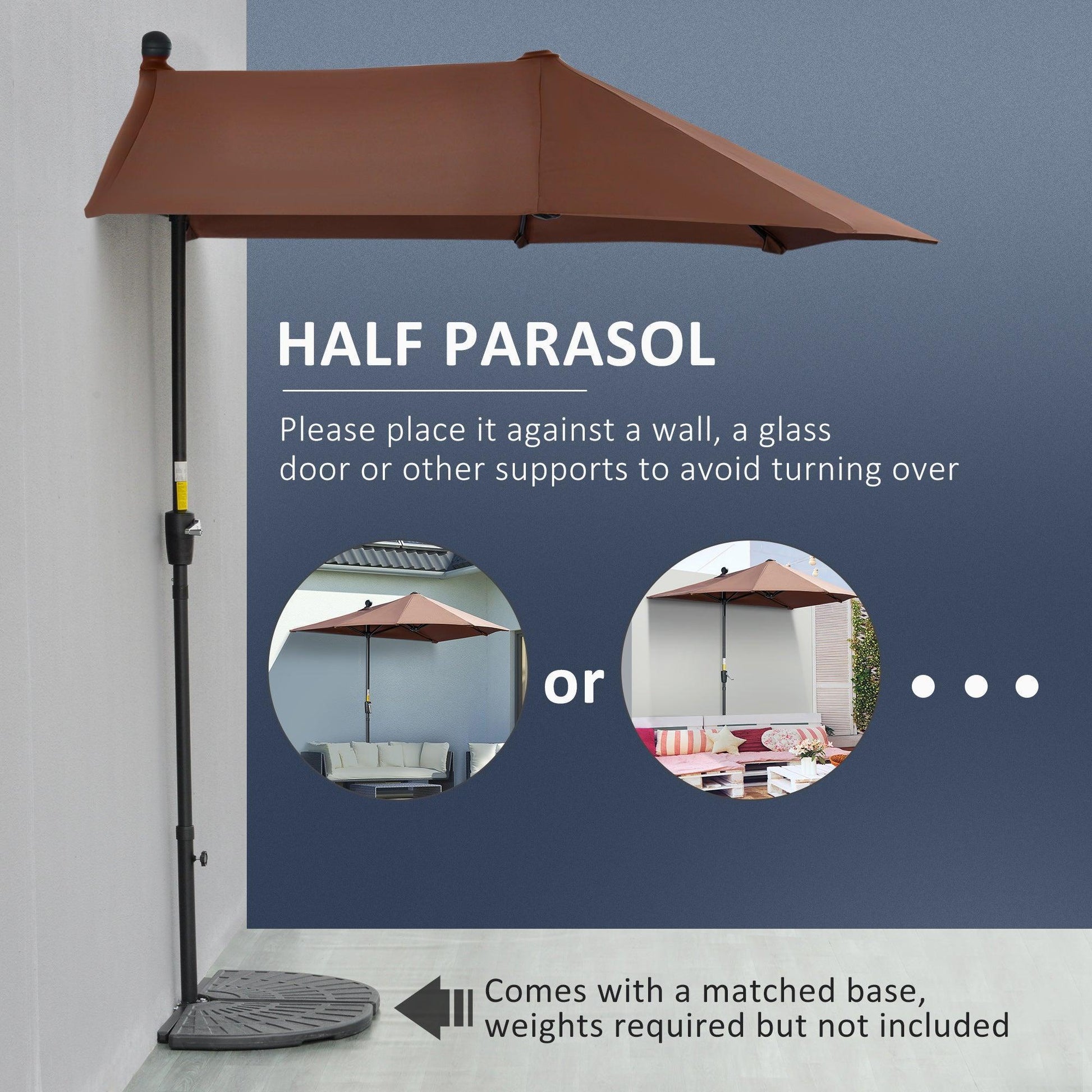 Outsunny Half Parasol - Crank Handle, Double-Sided Canopy - ALL4U RETAILER LTD