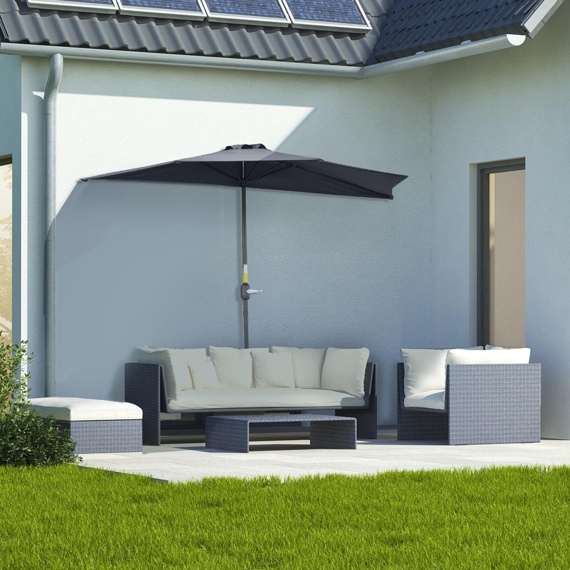 Outsunny Half Parasol - Grey 2.7m - ALL4U RETAILER LTD