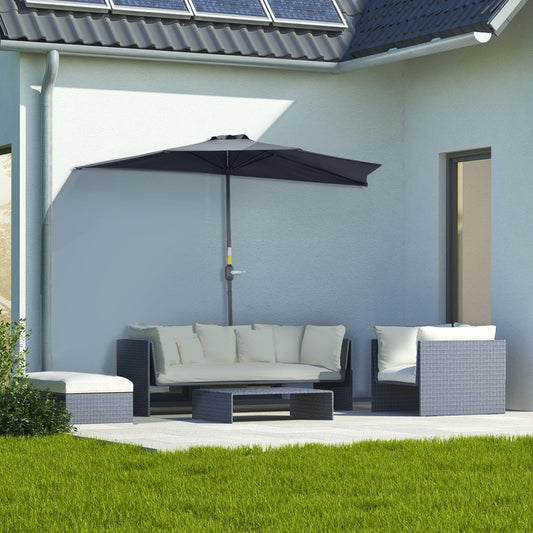 Outsunny Half Parasol - Grey 2.7m - ALL4U RETAILER LTD