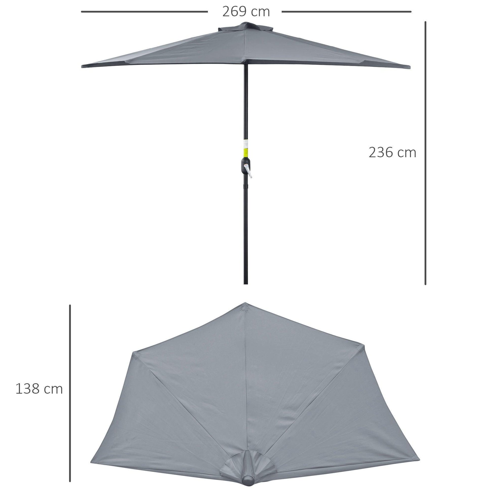 Outsunny Half Parasol - Grey 2.7m - ALL4U RETAILER LTD