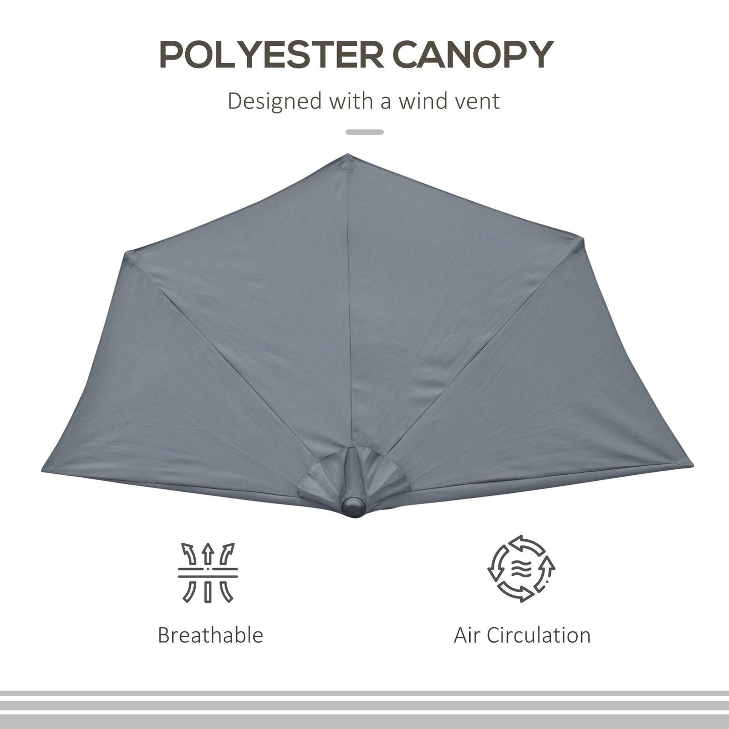 Outsunny Half Parasol - Grey 2.7m - ALL4U RETAILER LTD