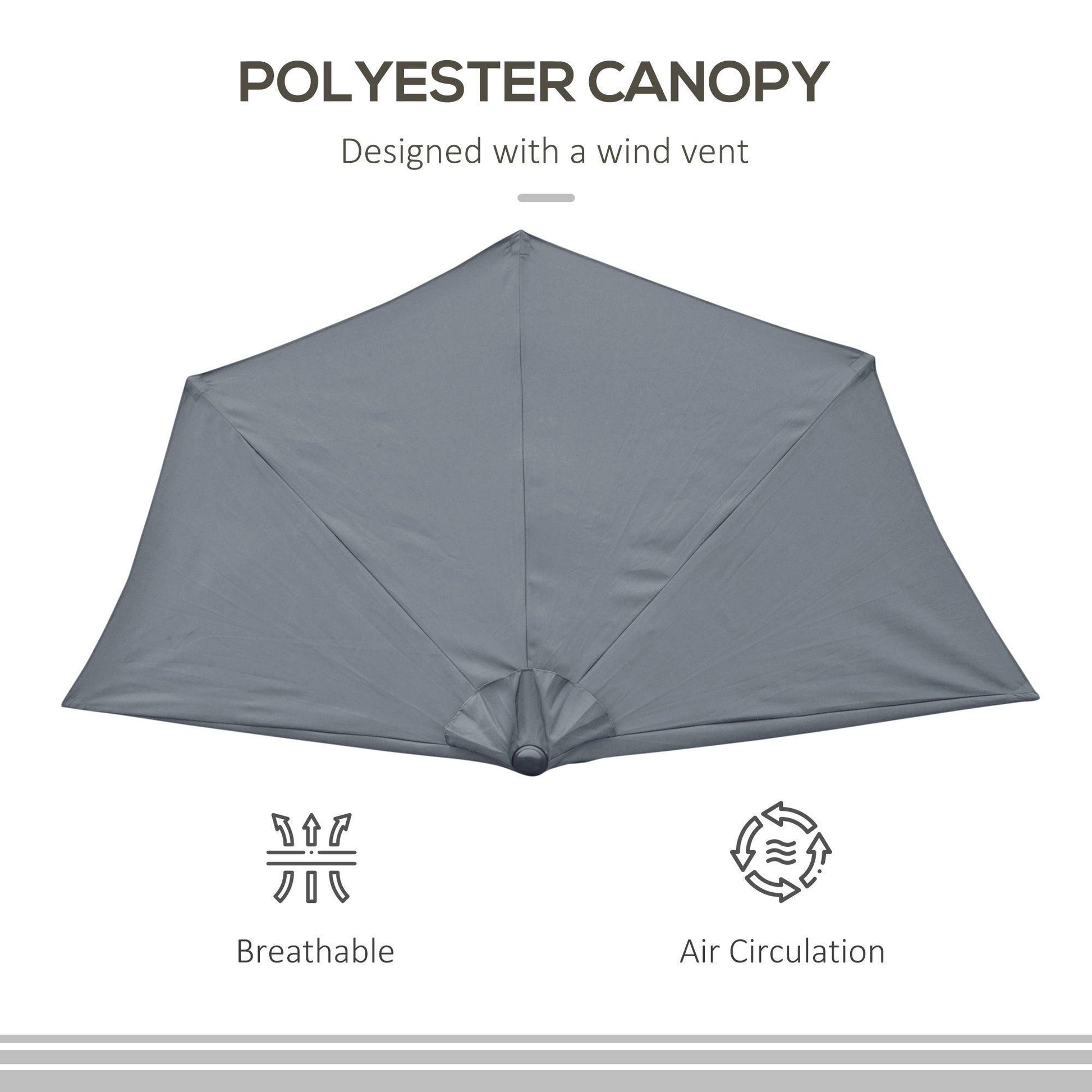 Outsunny Half Parasol - Grey 2.7m - ALL4U RETAILER LTD