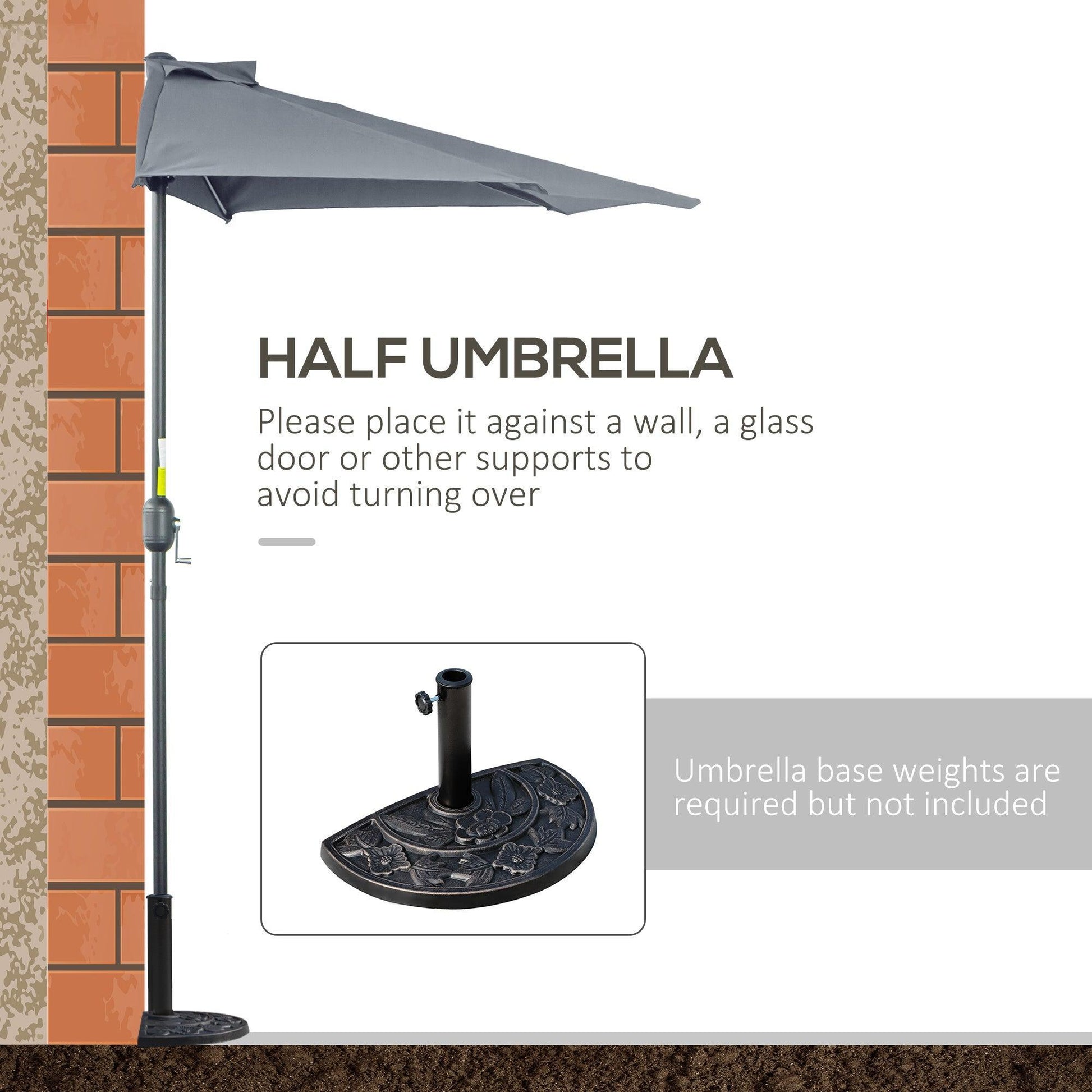 Outsunny Half Parasol - Grey 2.7m - ALL4U RETAILER LTD