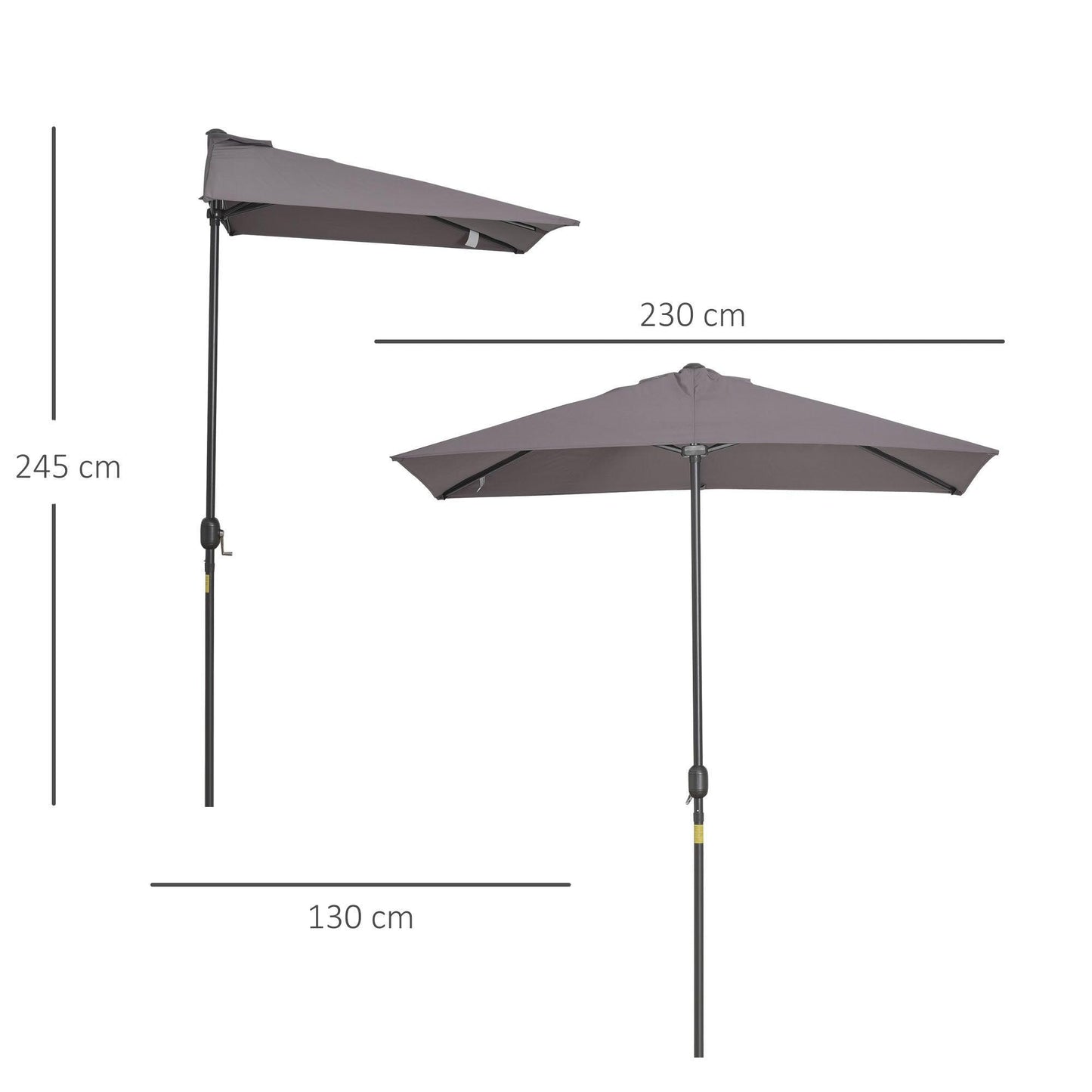 Outsunny Half Parasol Umbrella - 2.3m, Grey - ALL4U RETAILER LTD