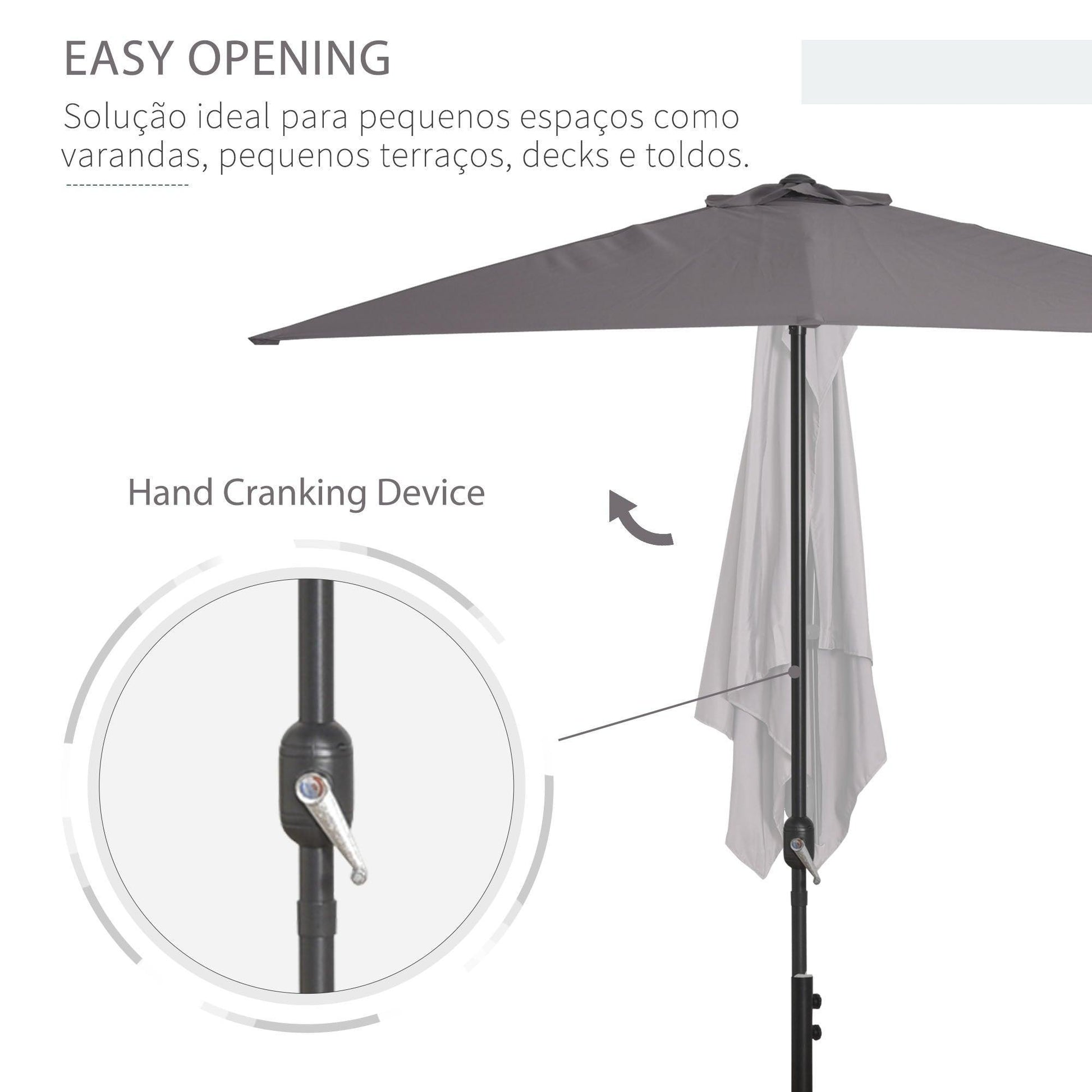 Outsunny Half Parasol Umbrella - 2.3m, Grey - ALL4U RETAILER LTD