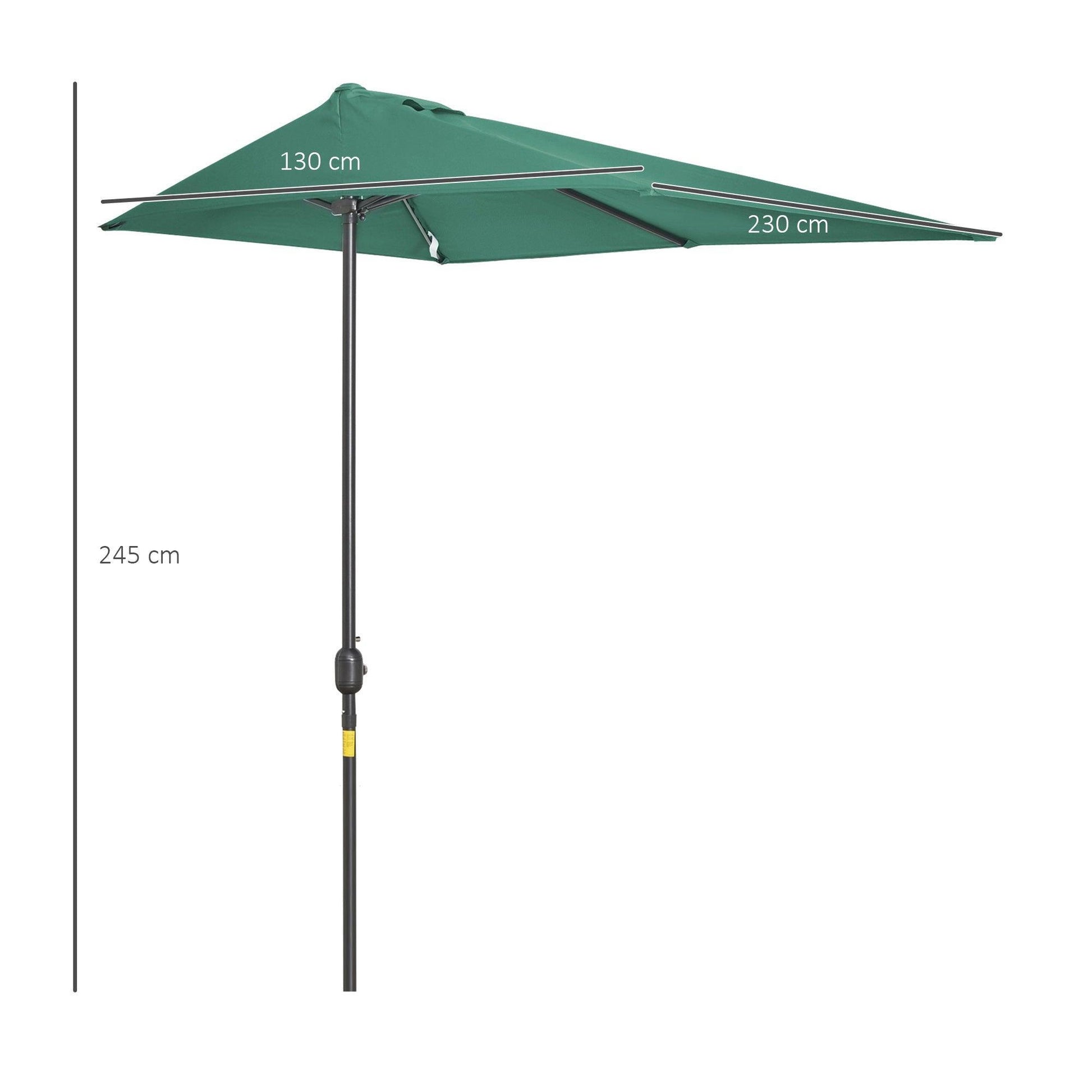 Outsunny Half Parasol Umbrella Crank Handle 2.3m Green - ALL4U RETAILER LTD