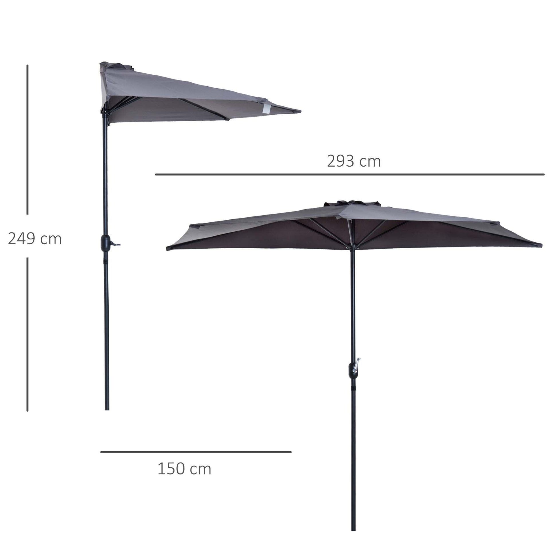 Outsunny Half Round Umbrella - Grey, Aluminum - ALL4U RETAILER LTD