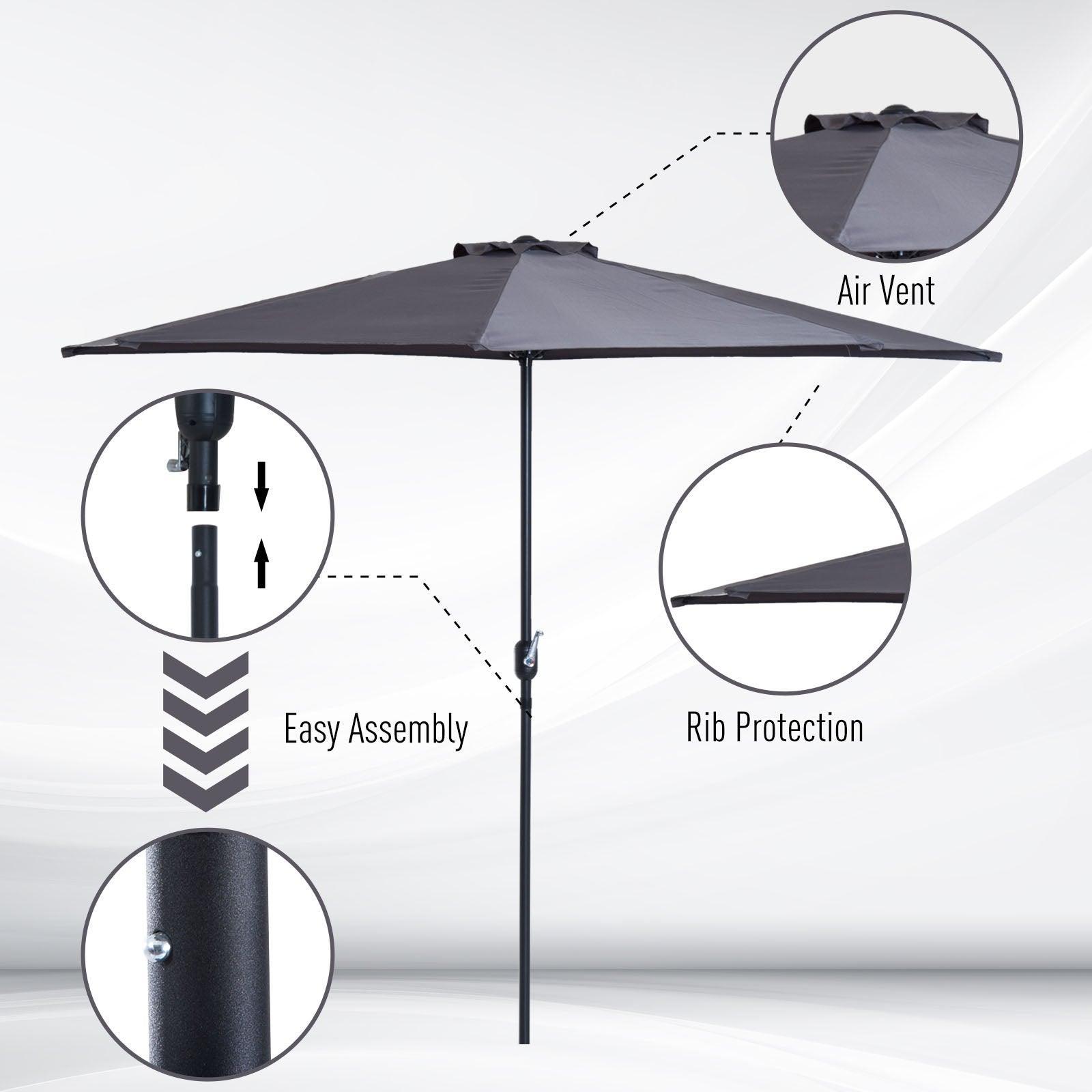 Outsunny Half Round Umbrella - Grey, Aluminum - ALL4U RETAILER LTD