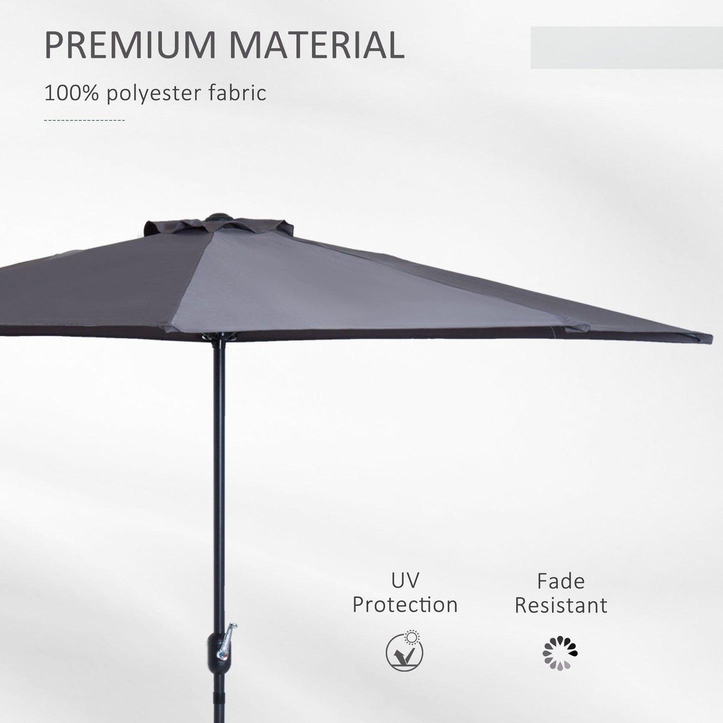 Outsunny Half Round Umbrella - Grey, Aluminum - ALL4U RETAILER LTD