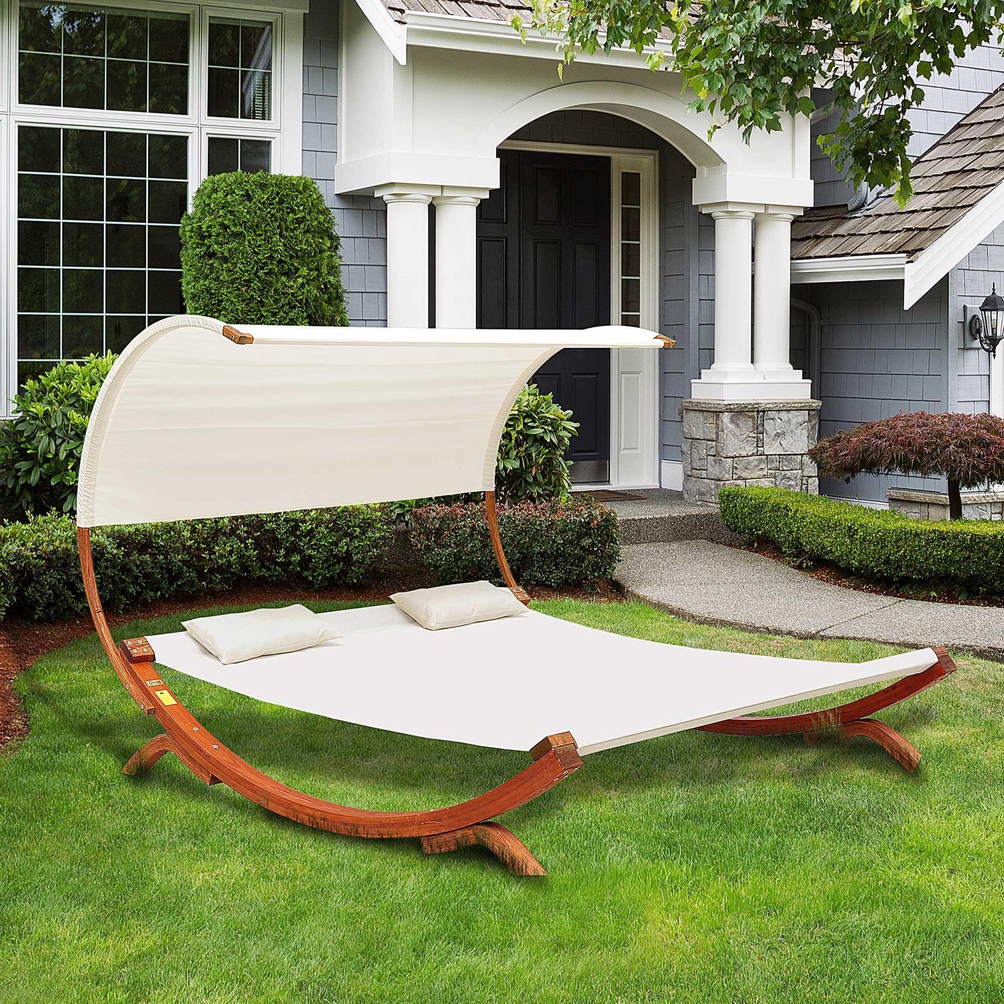 Outsunny Hammock Chaise Day Bed with Canopy in Cream - ALL4U RETAILER LTD