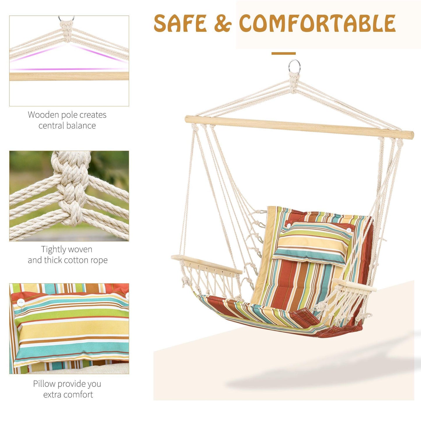 Outsunny Hanging Hammock Chair Swing - Stylish & Comfortable - ALL4U RETAILER LTD