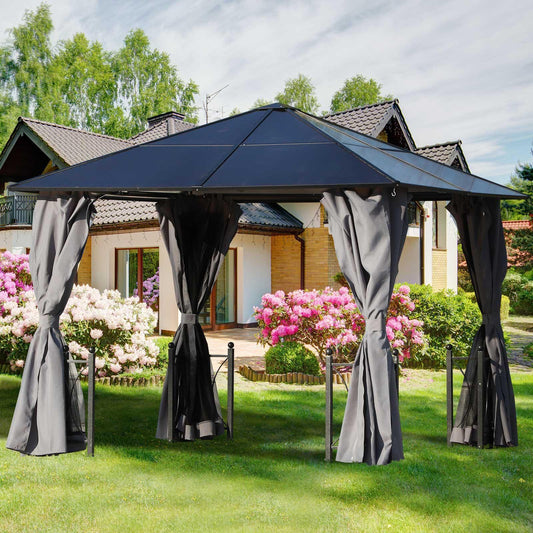 Outsunny Hardtop Gazebo Canopy - 3x3m, Black - ALL4U RETAILER LTD