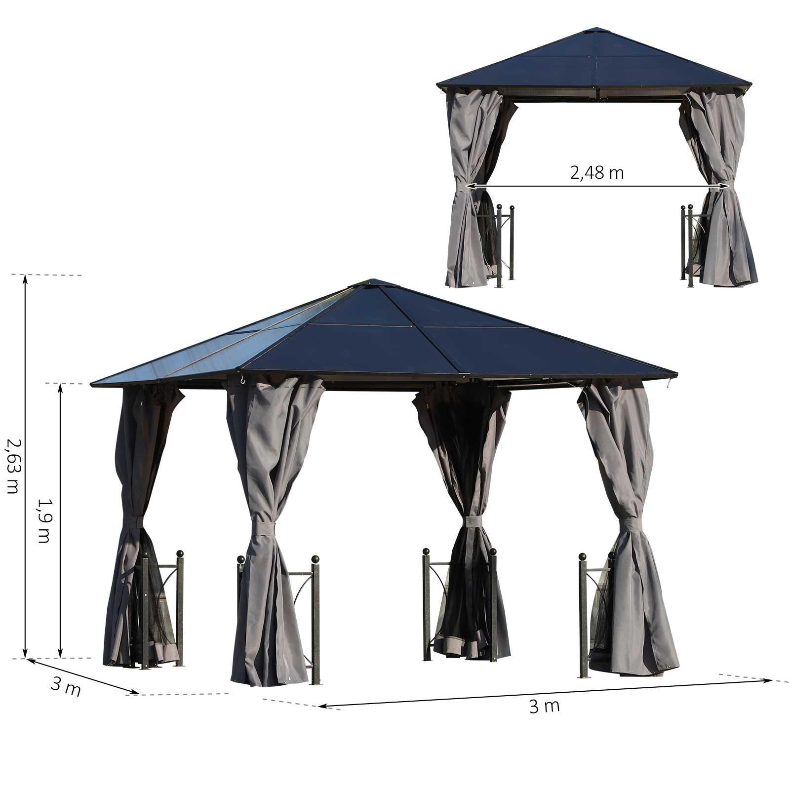 Outsunny Hardtop Gazebo Canopy - 3x3m, Black - ALL4U RETAILER LTD