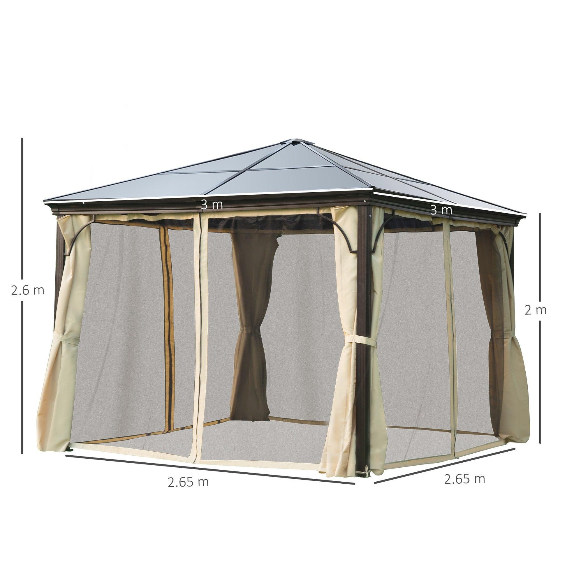 Outsunny Hardtop Gazebo Canopy with Mosquito Netting - Brown - ALL4U RETAILER LTD