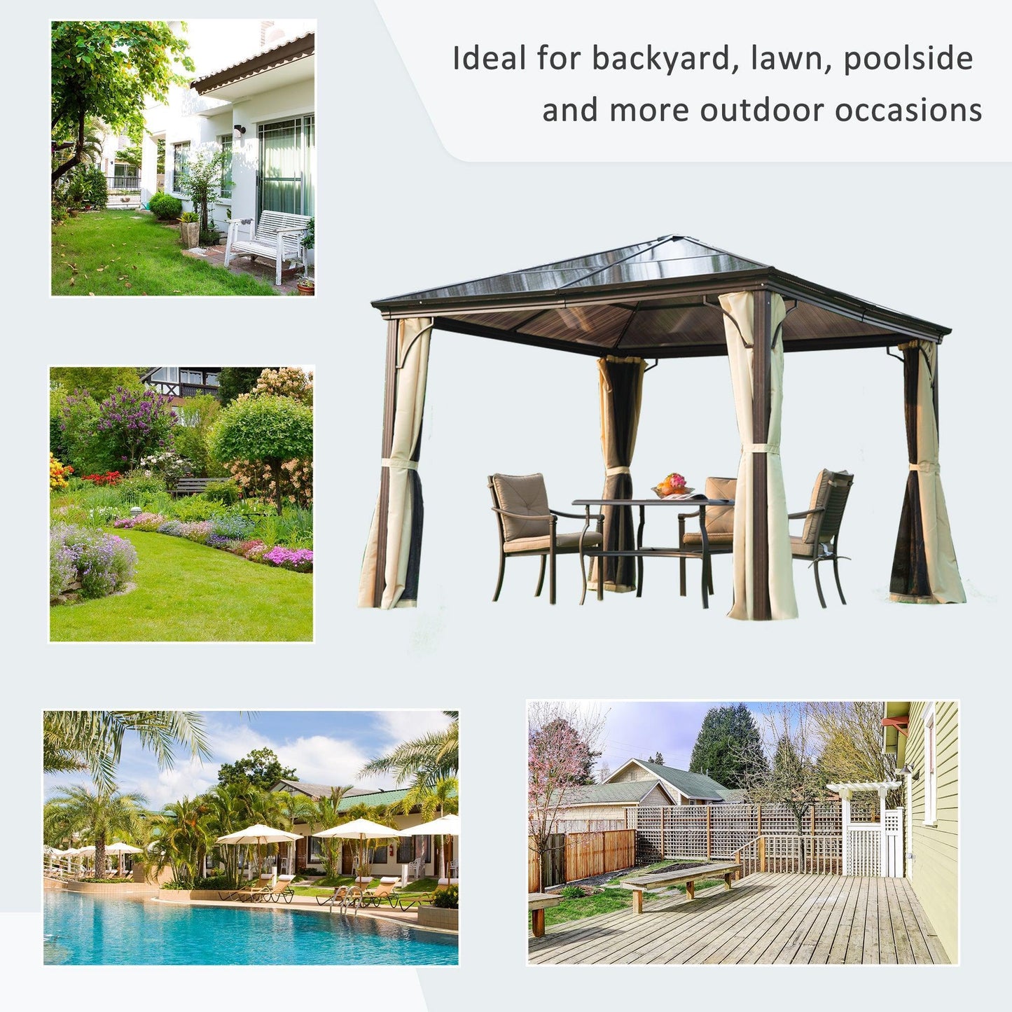 Outsunny Hardtop Gazebo Canopy with Mosquito Netting - Brown - ALL4U RETAILER LTD