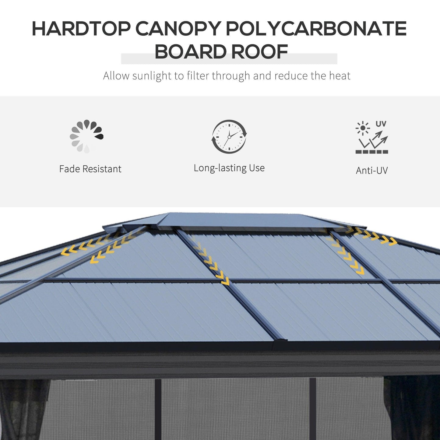 Outsunny Hardtop Gazebo with Polycarbonate Roof - 4 x 3.6m - ALL4U RETAILER LTD