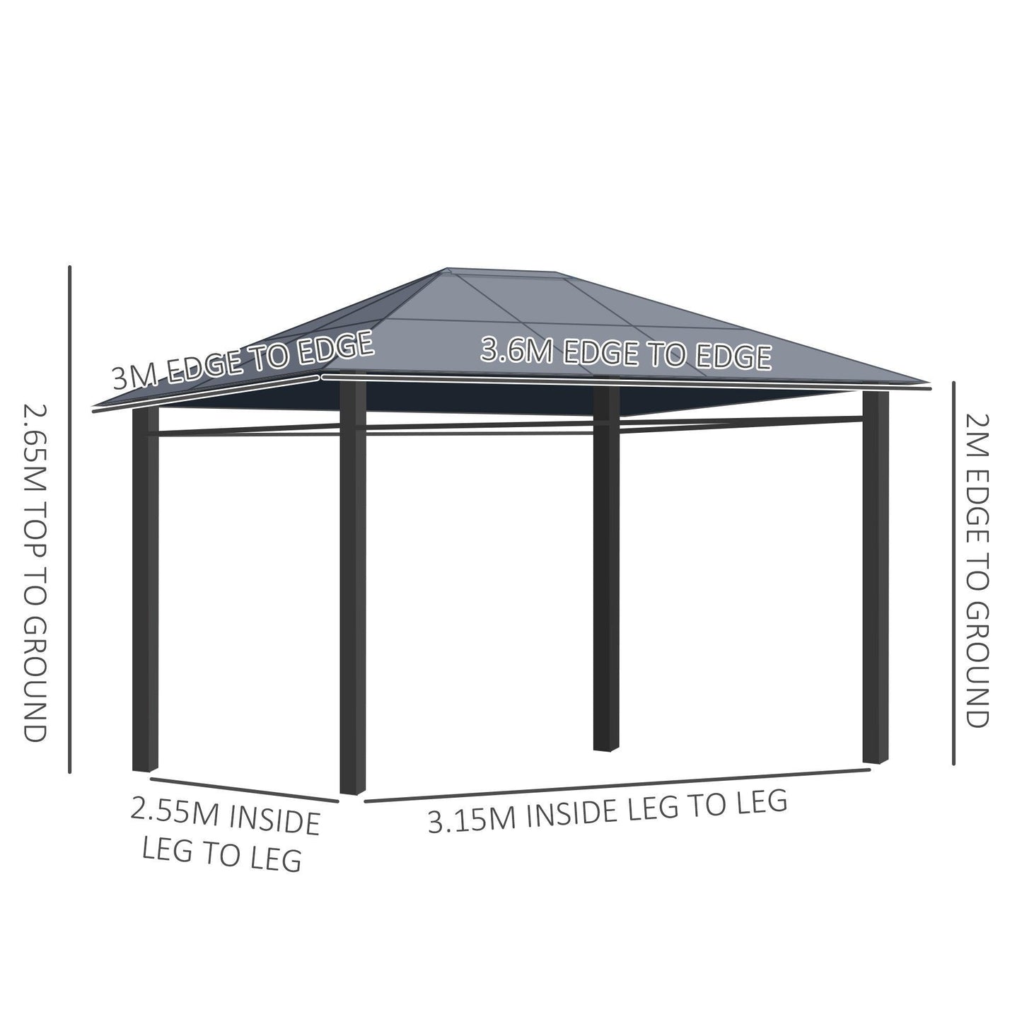 Outsunny Hardtop Gazebo with UV Resistant Roof, Elegant Pavilion - ALL4U RETAILER LTD