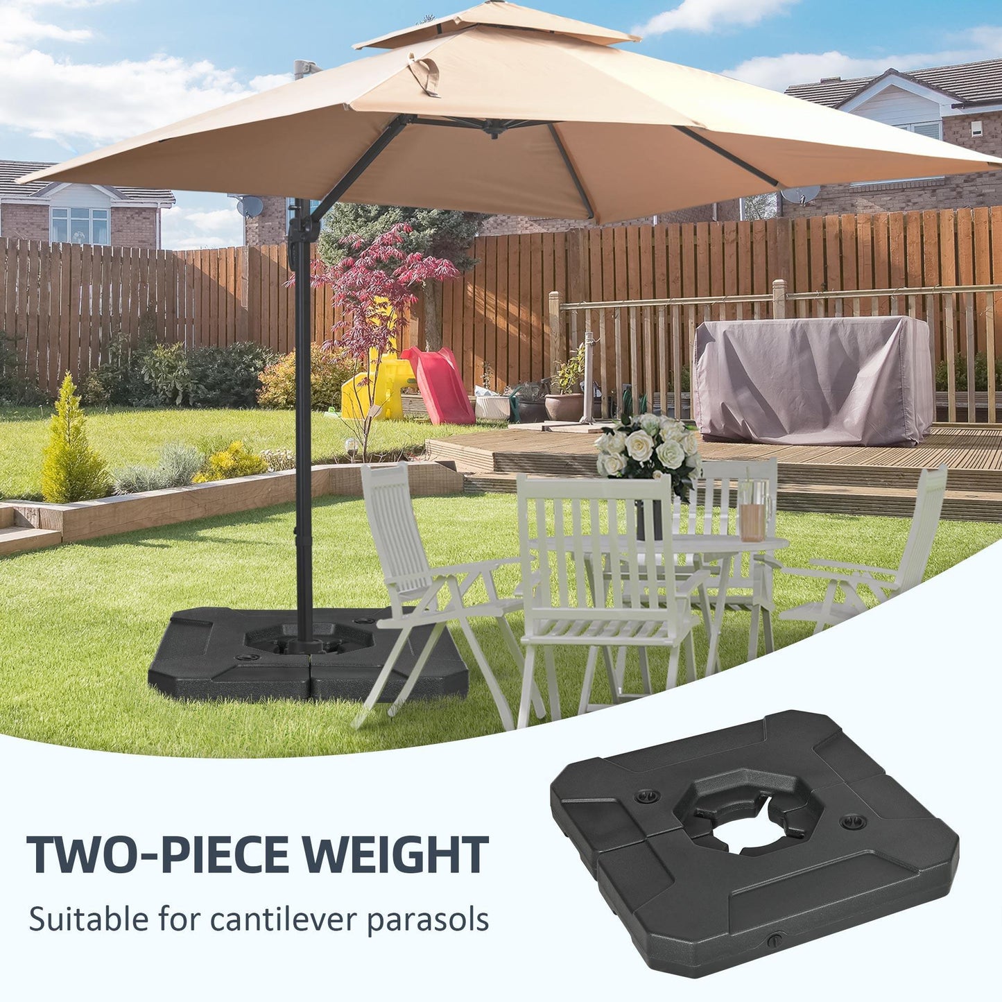 Outsunny Heavy-Duty Umbrella Weights - 110kg Sand or 70kg Water, Black - ALL4U RETAILER LTD