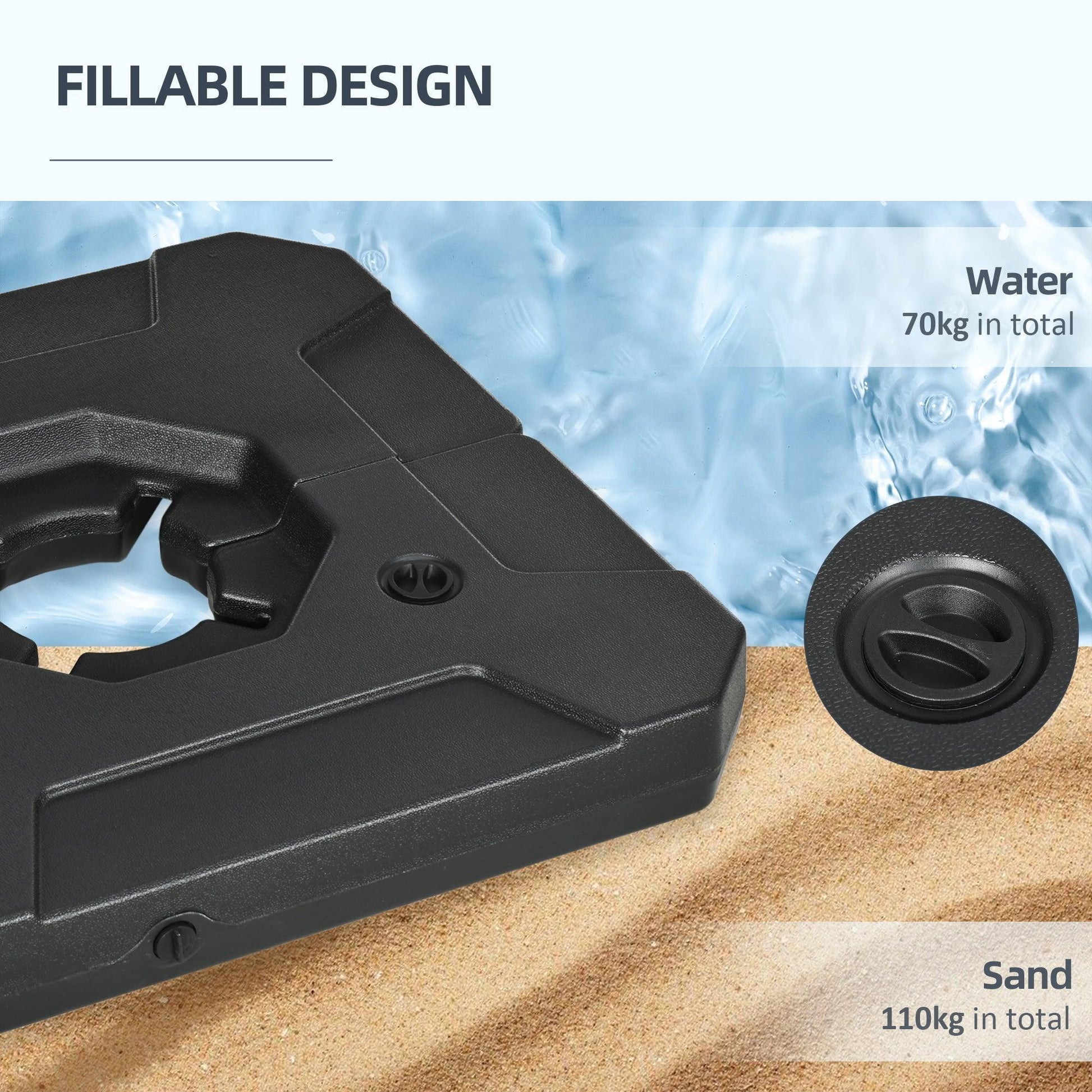 Outsunny Heavy-Duty Umbrella Weights - 110kg Sand or 70kg Water, Black - ALL4U RETAILER LTD