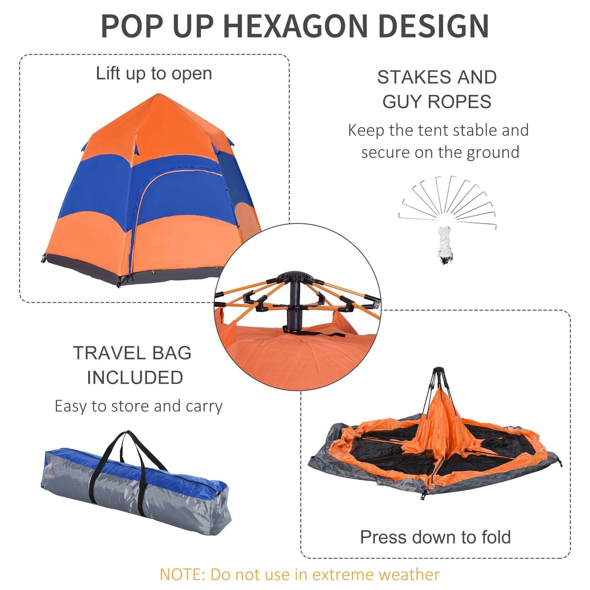 Outsunny Hexagon Camping Tent - 6 Person - ALL4U RETAILER LTD