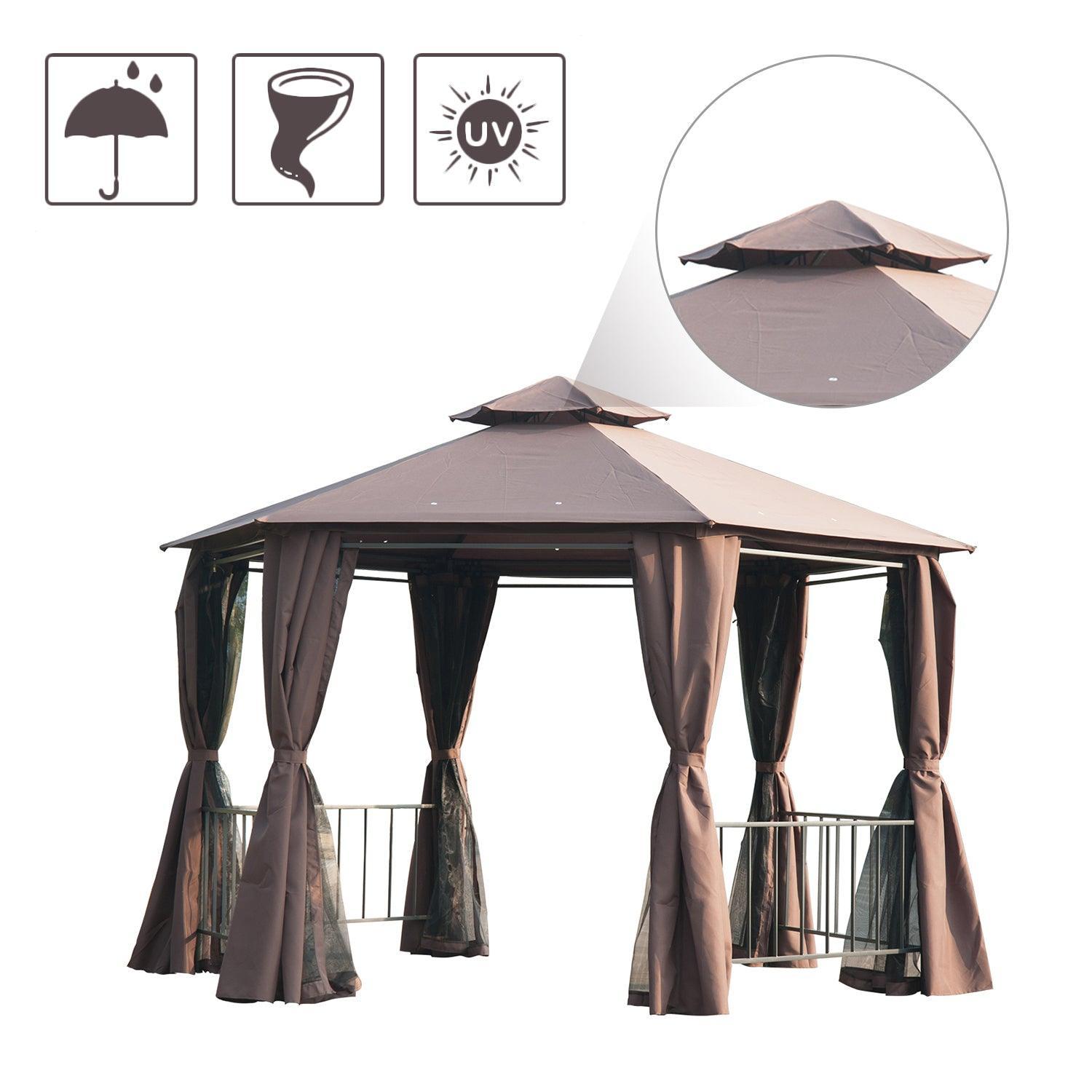 Outsunny Hexagon Gazebo Canopy - Brown - ALL4U RETAILER LTD