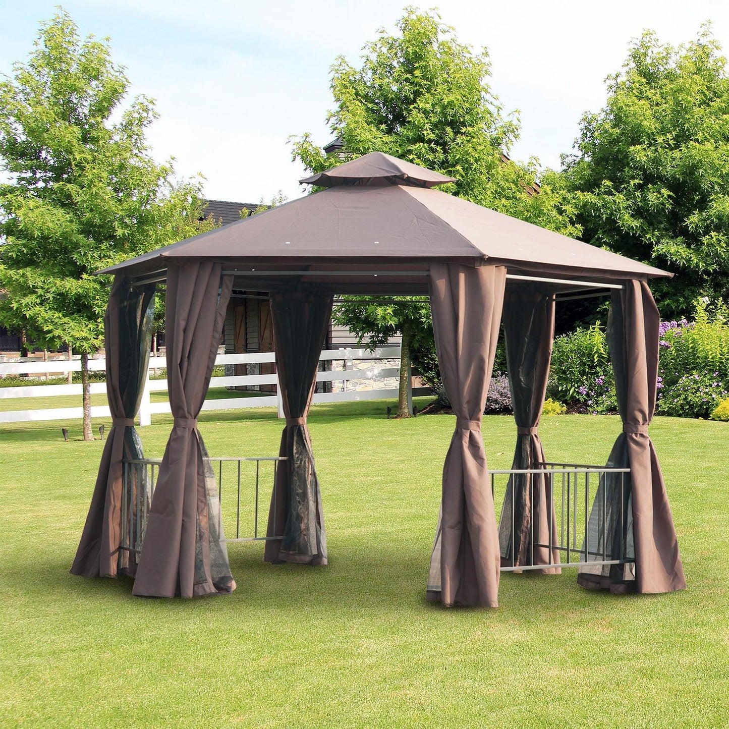 Outsunny Hexagon Gazebo Canopy - Brown - ALL4U RETAILER LTD