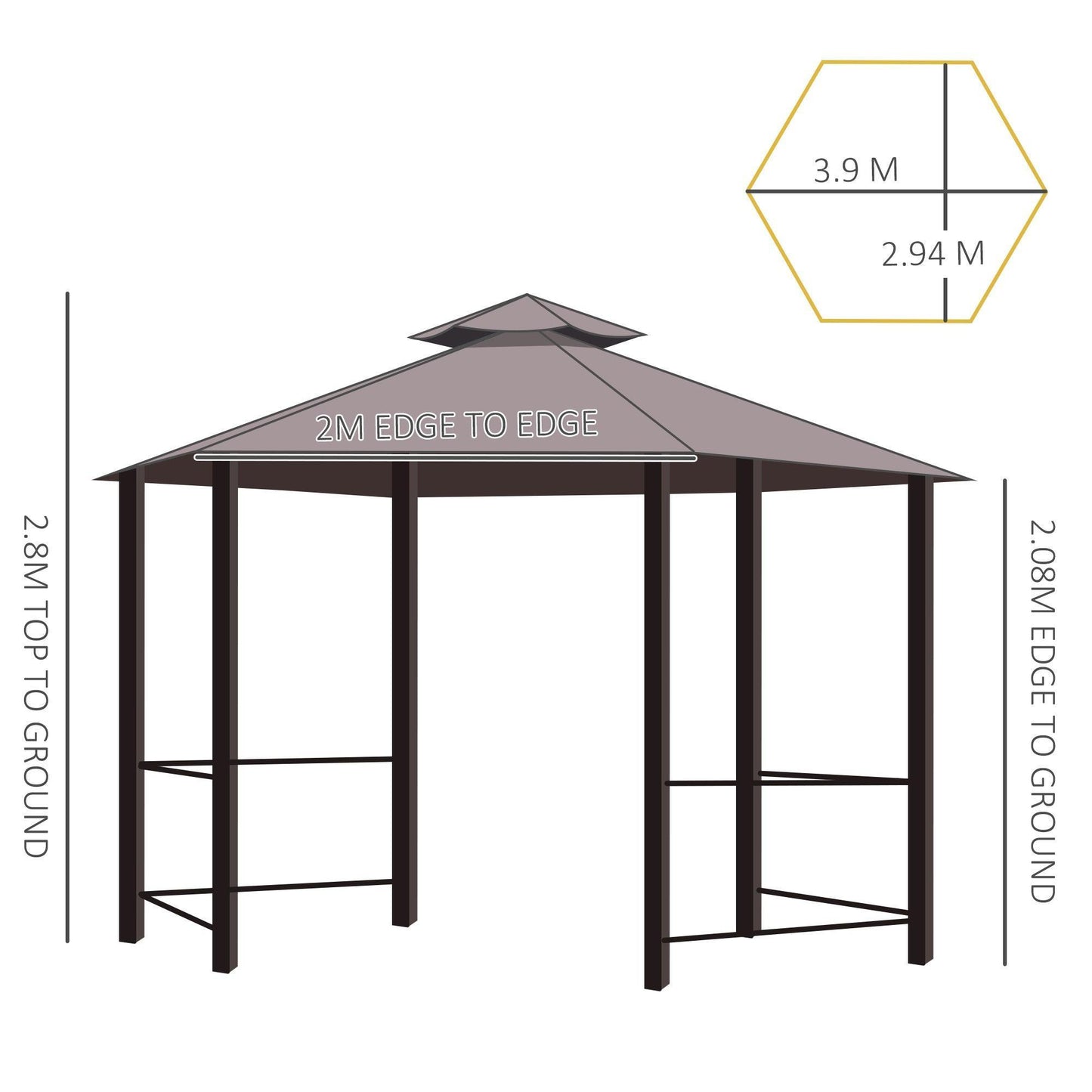 Outsunny Hexagon Gazebo Canopy - Brown - ALL4U RETAILER LTD